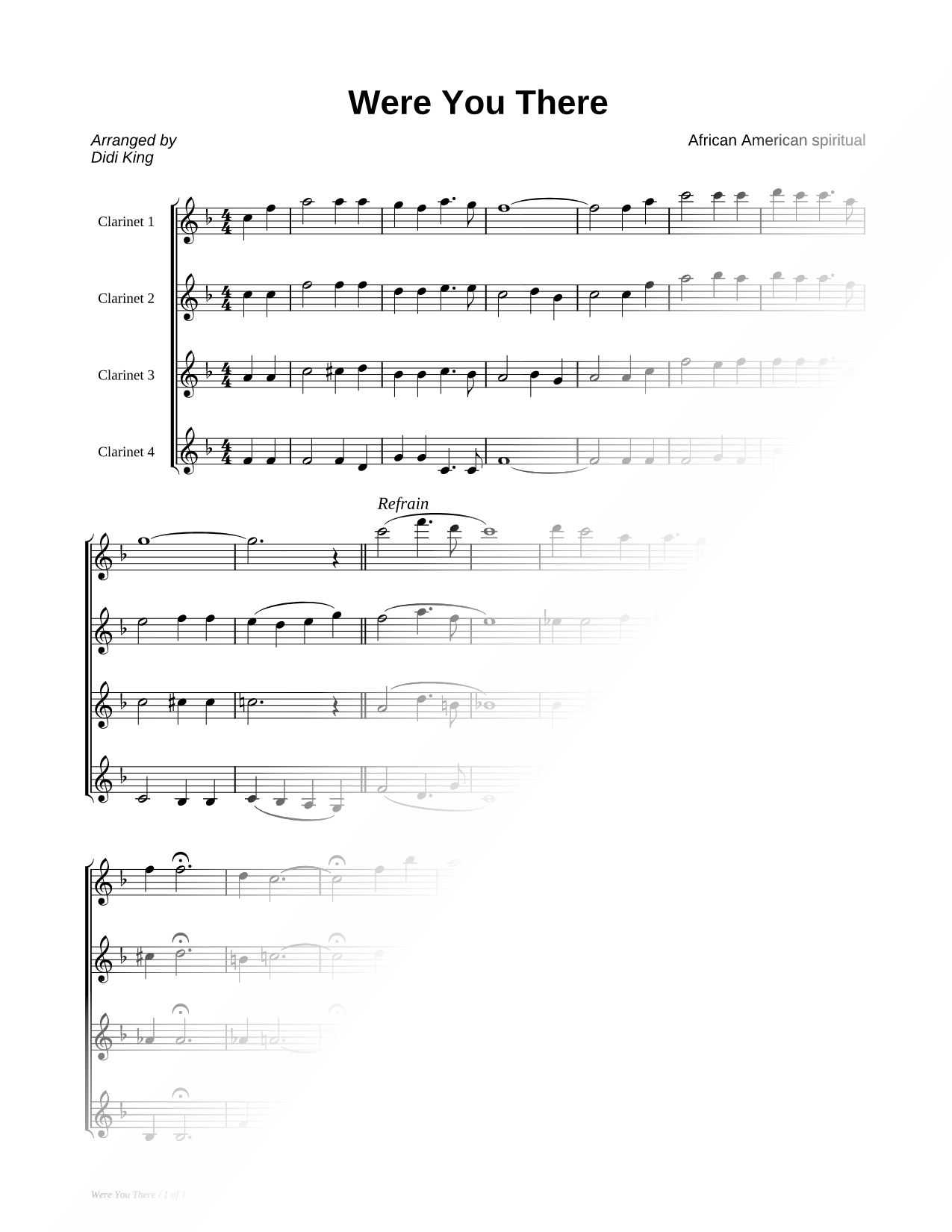 Were You There? - Clarinet Quartet Score