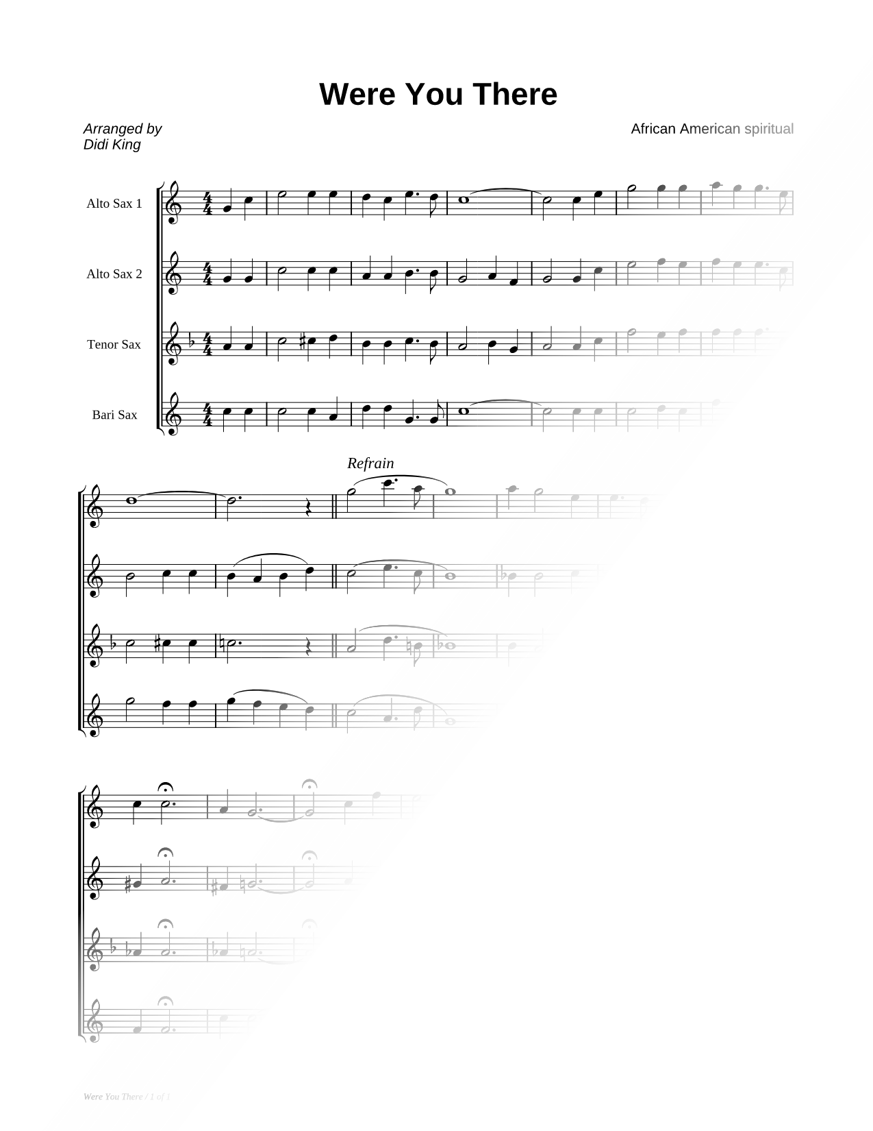 Were You There? - Saxophone Quartet Score