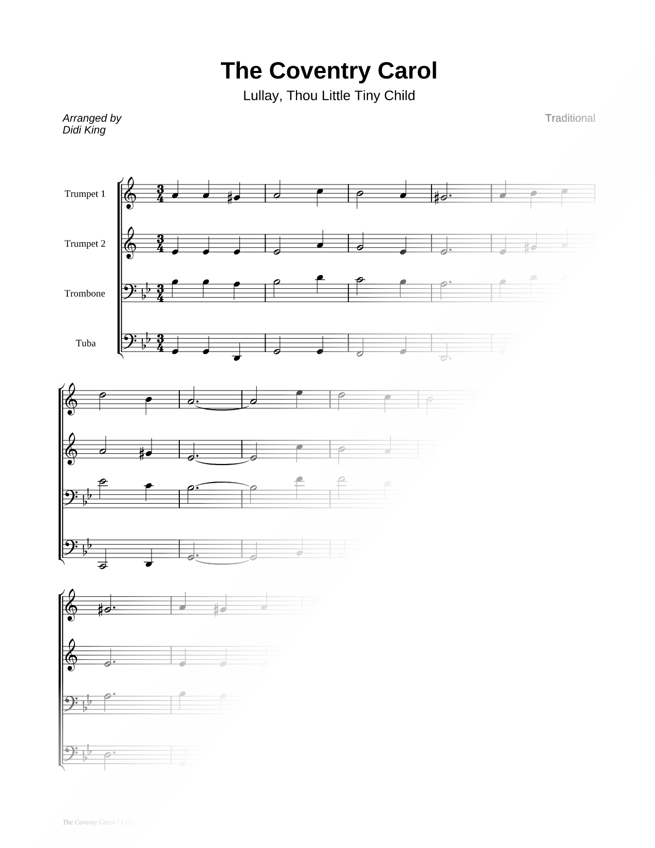 The Coventry Carol - Brass Quartet Score