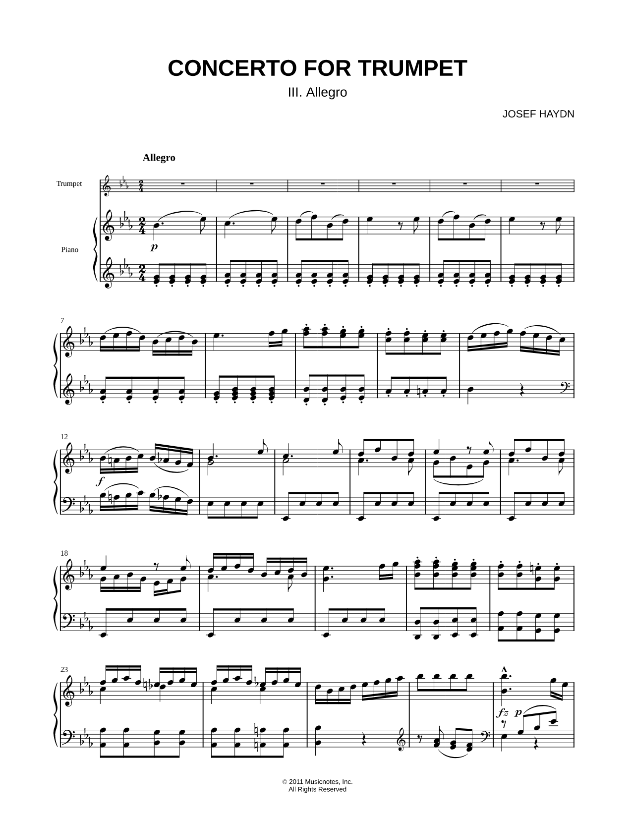 Concerto for Trumpet - III. Allegro - Piano Accompaniment