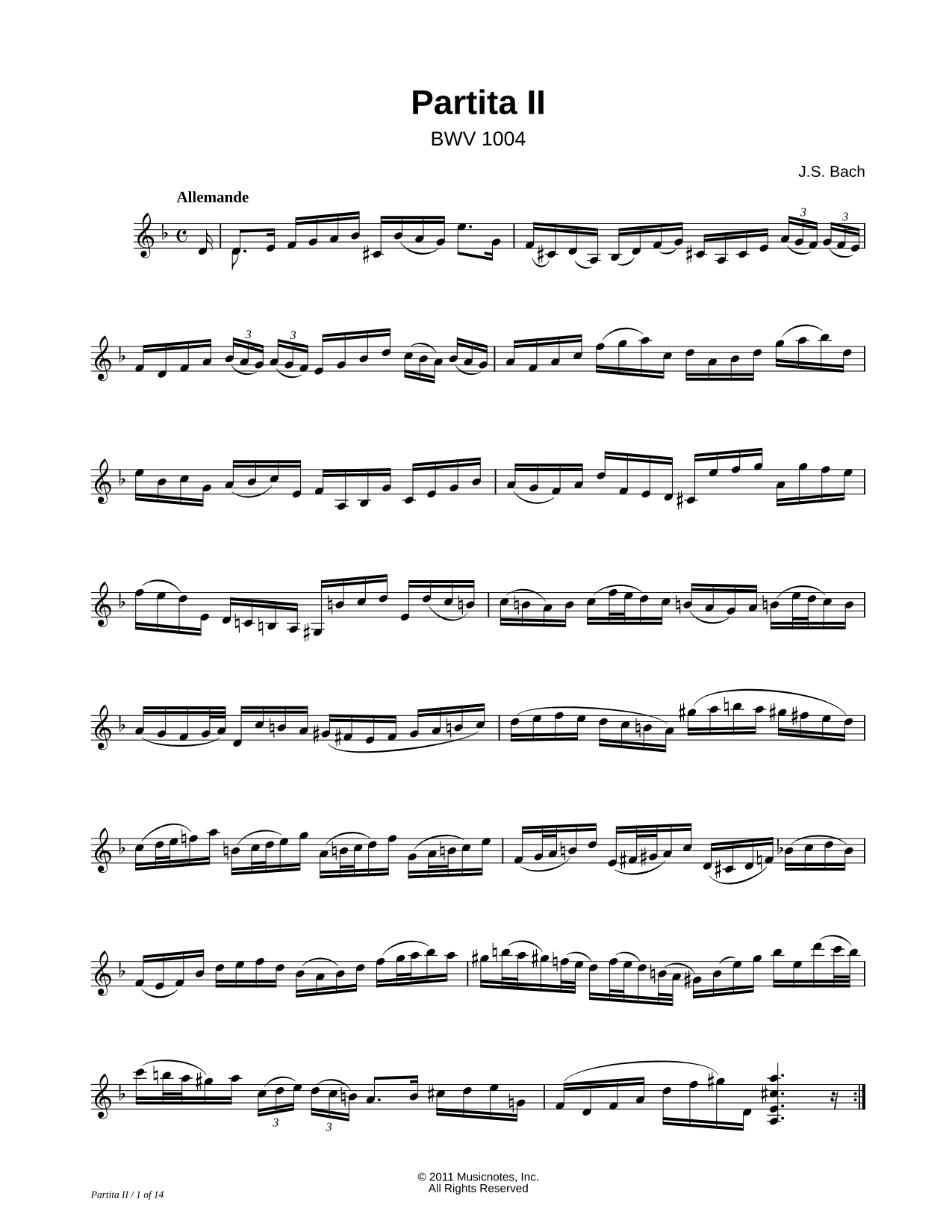 Violin Partita No. 2 in D Minor, BWV 1004