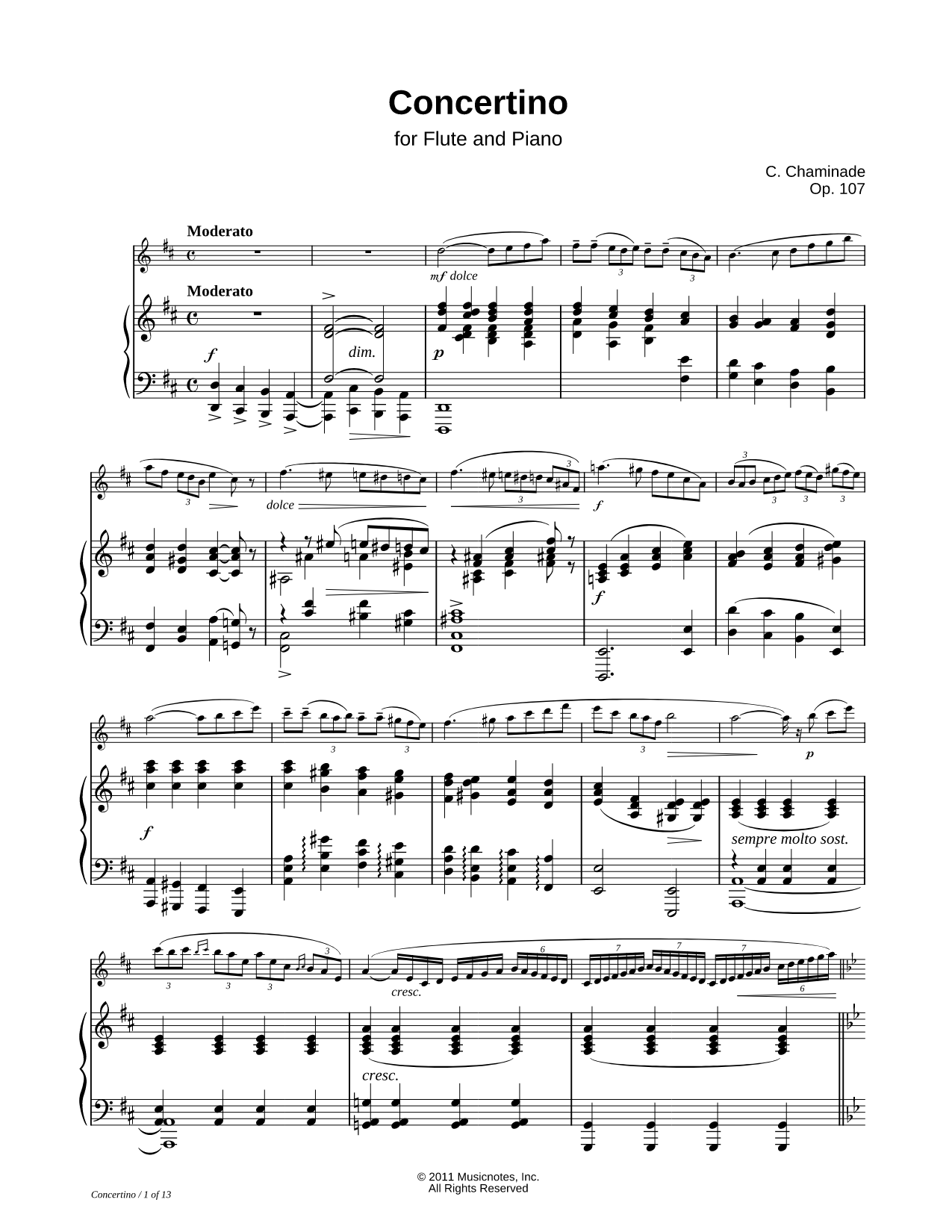 Concertino for Flute, Op.107 - Piano Accompaniment