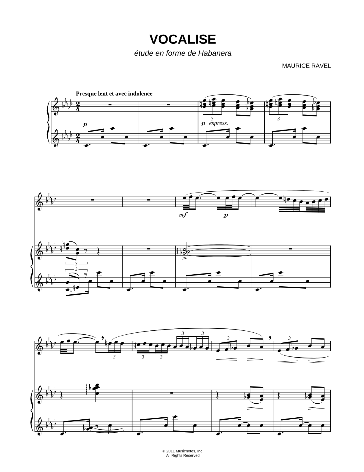 Vocalise - Étude En Forme De Habanera - Piano Accompaniment