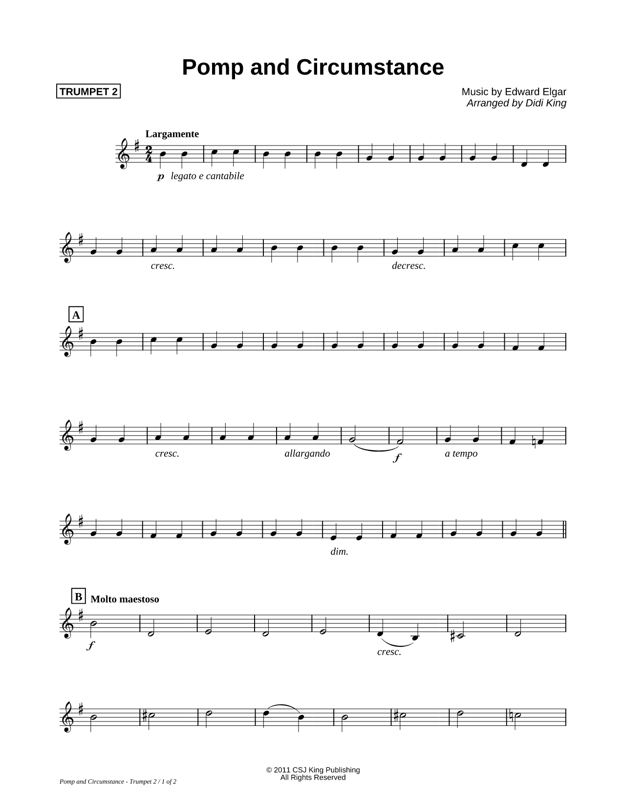Pomp and Circumstance - Trumpet 2 Part (Brass Quartet)