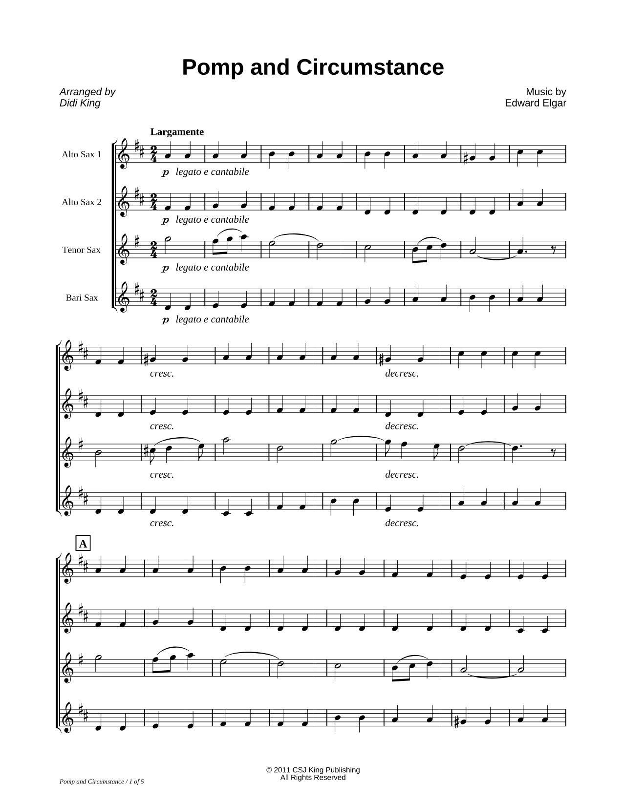 Pomp and Circumstance - Score (Saxophone Quartet)