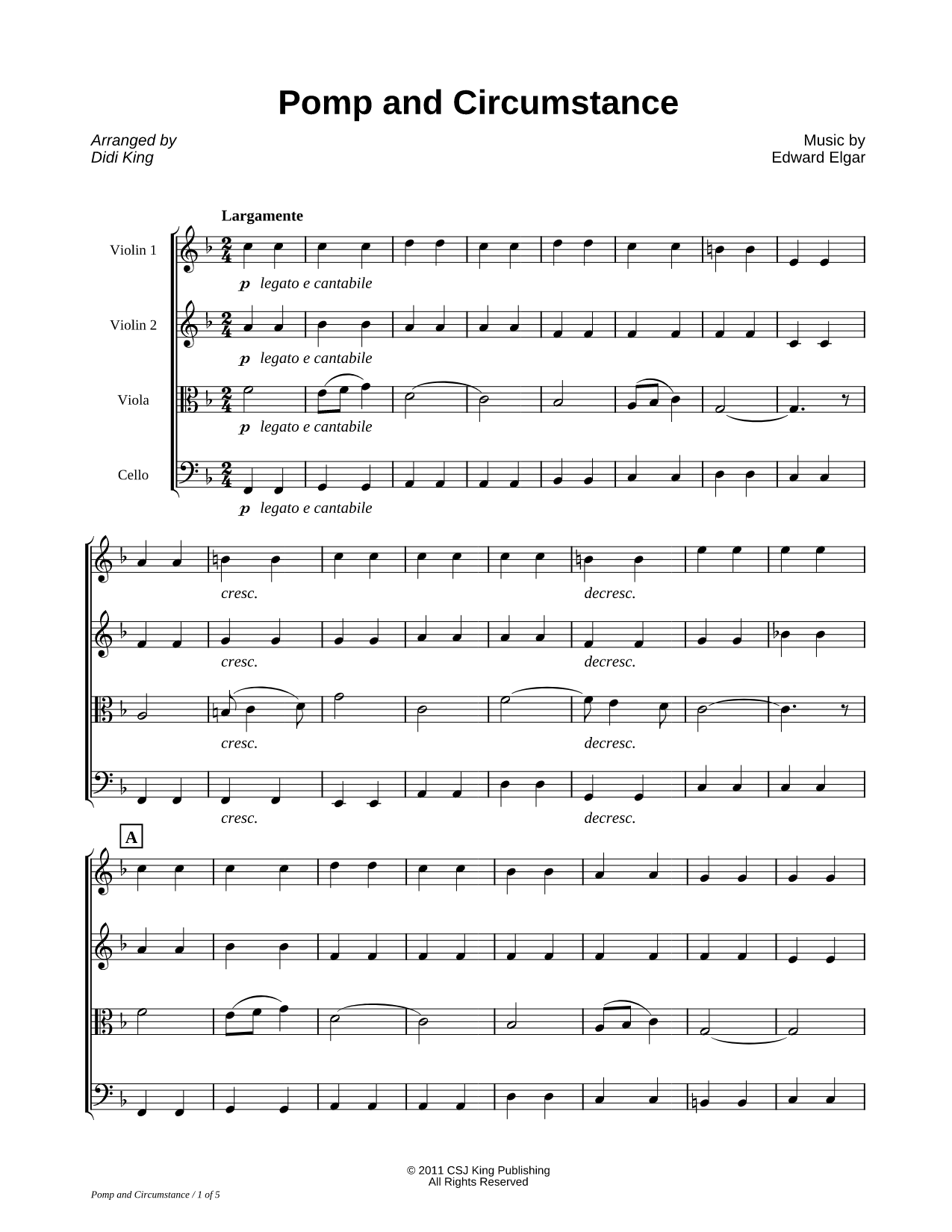 Pomp and Circumstance - Score (String Quartet)