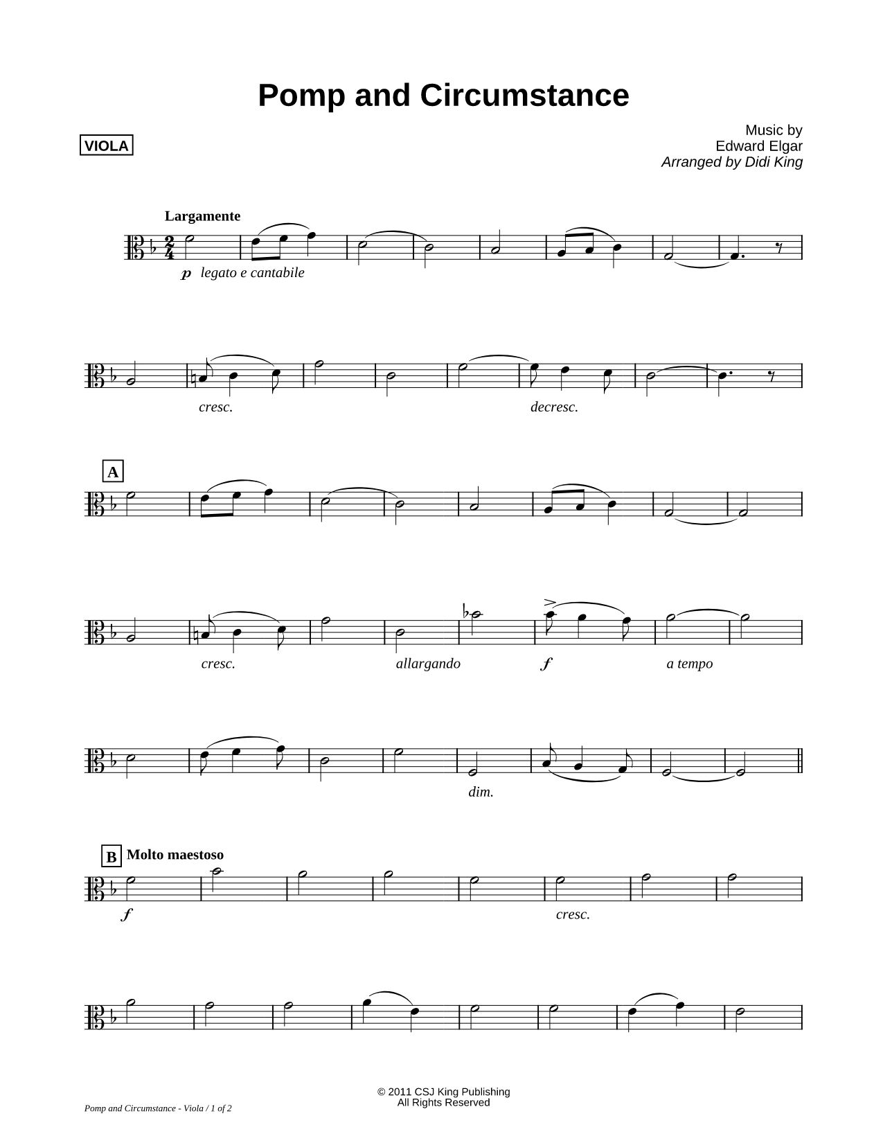 Pomp and Circumstance - Viola Part (String Quartet)