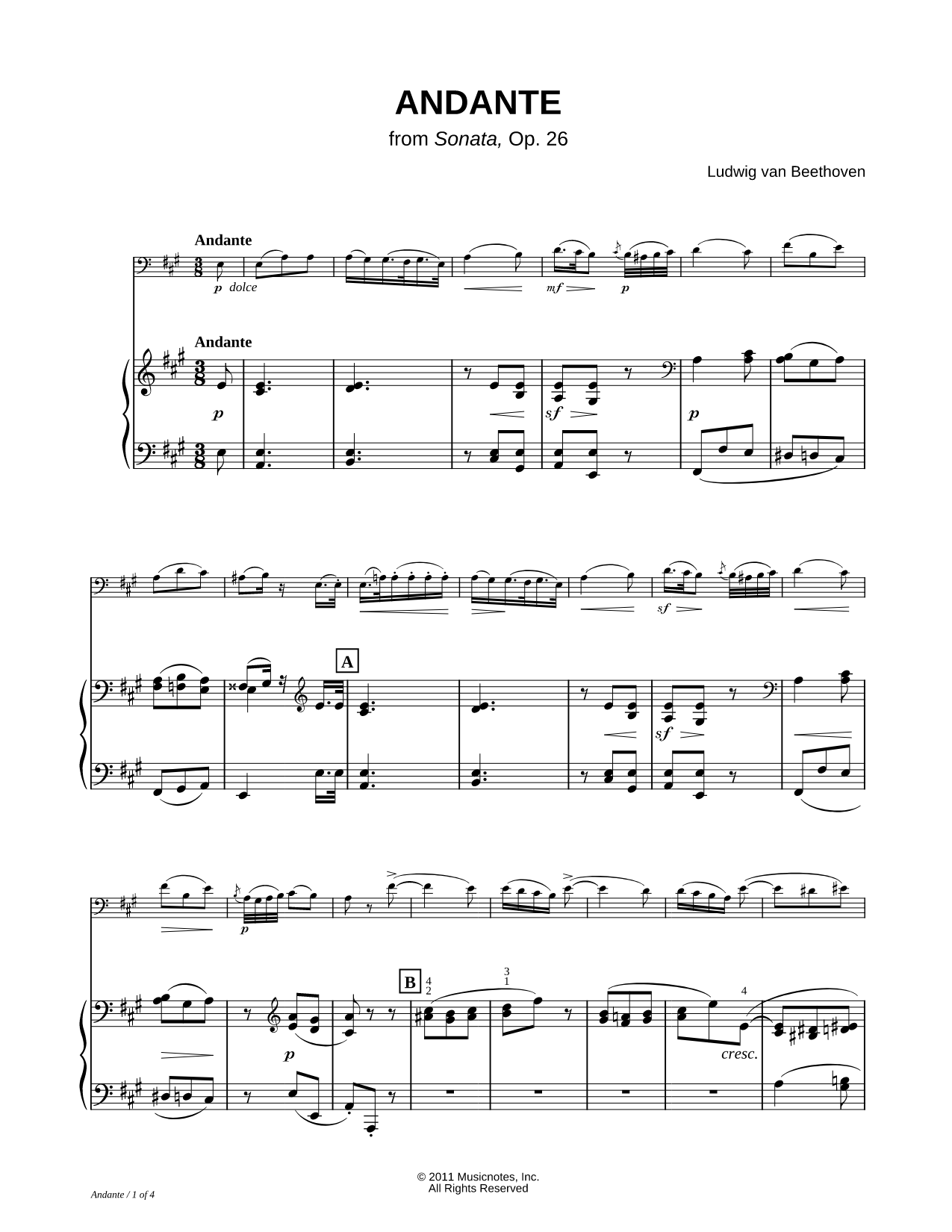 Andante from Sonata, Op. 26 - Piano Accompaniment