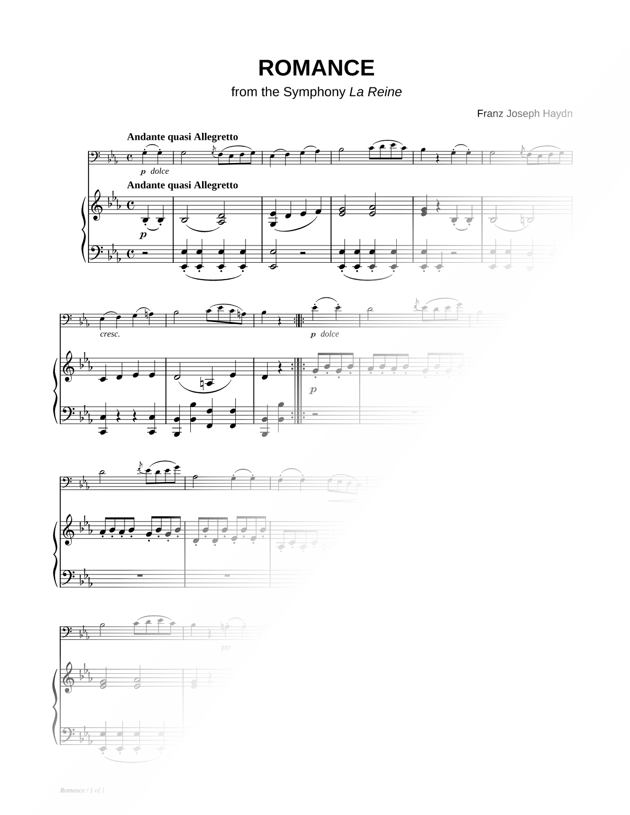 Romance from the Symphony La Reine - Piano Accompaniment