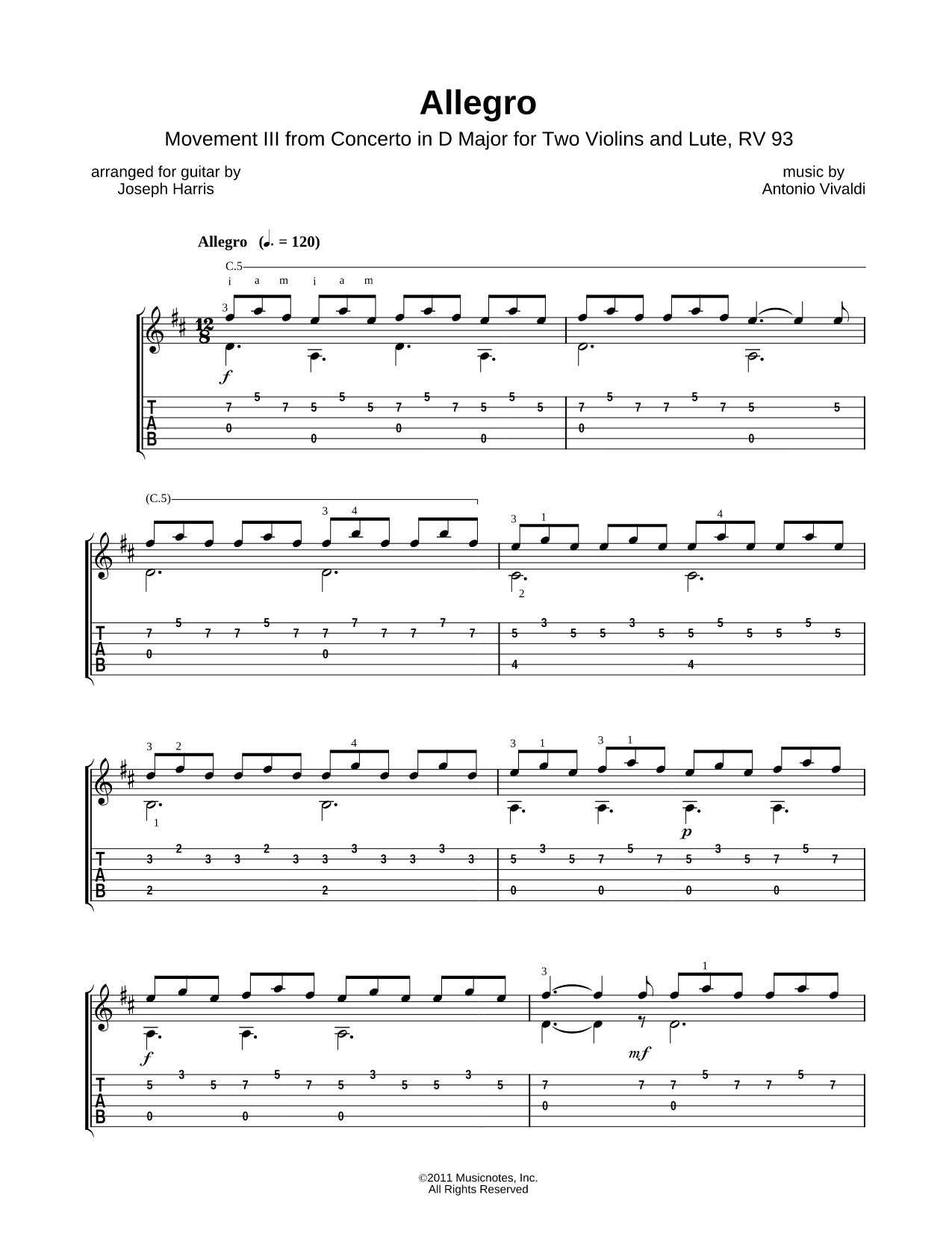 Concerto in D Major for Two Violins & Lute, RV 93: III. Allegro