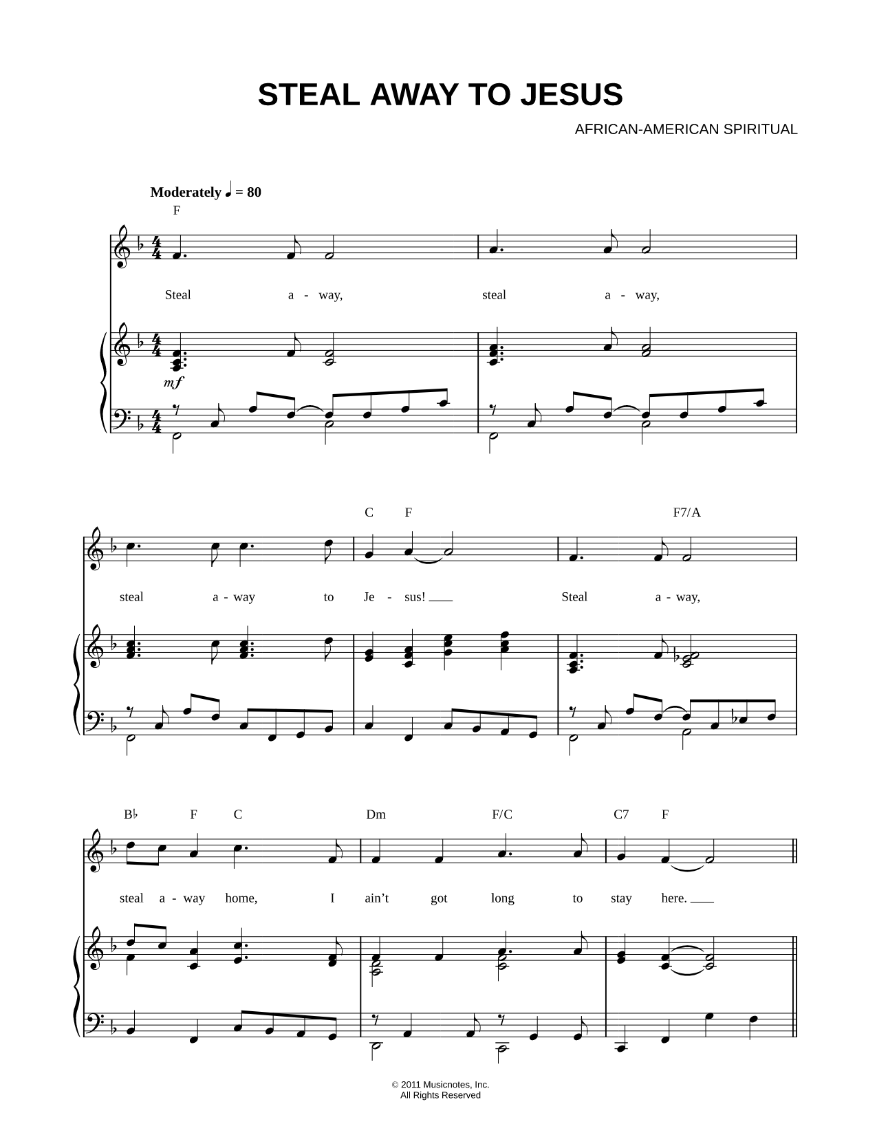 Steal Away To Jesus Sheet Music — Piano/Vocal/Chords