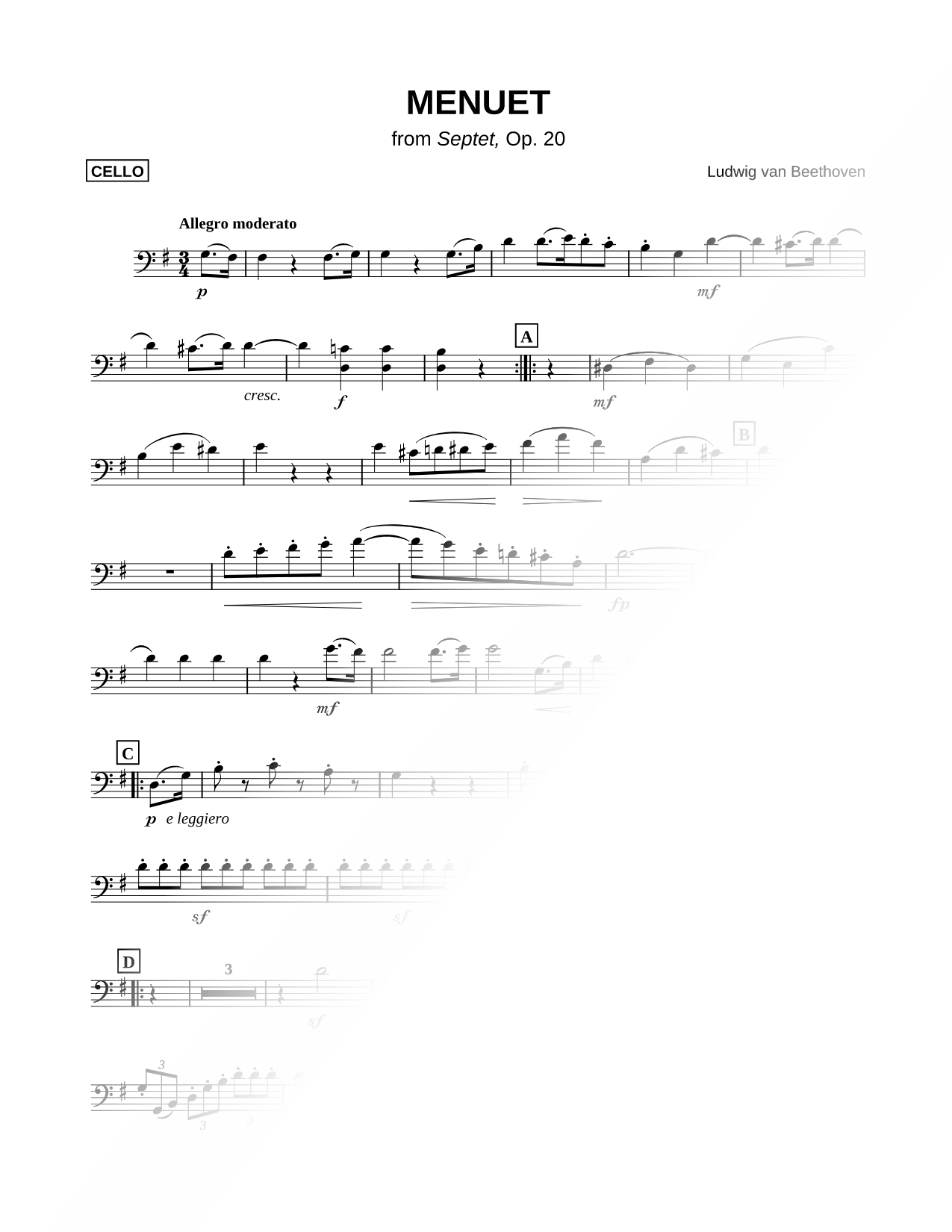 Menuet from Septet, Op. 20 - Bass Clef Instrument