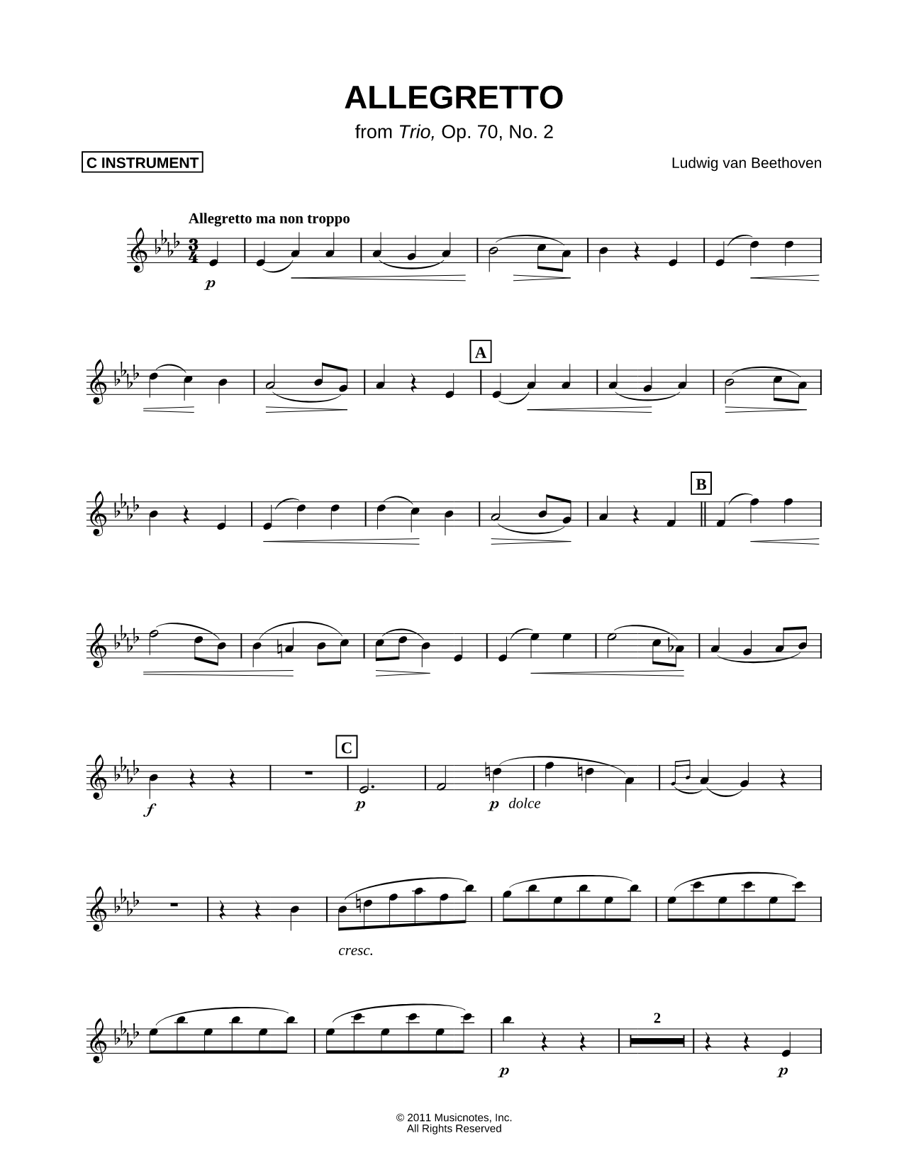 Allegretto from Trio, Op. 70, No. 2 - C Instrument
