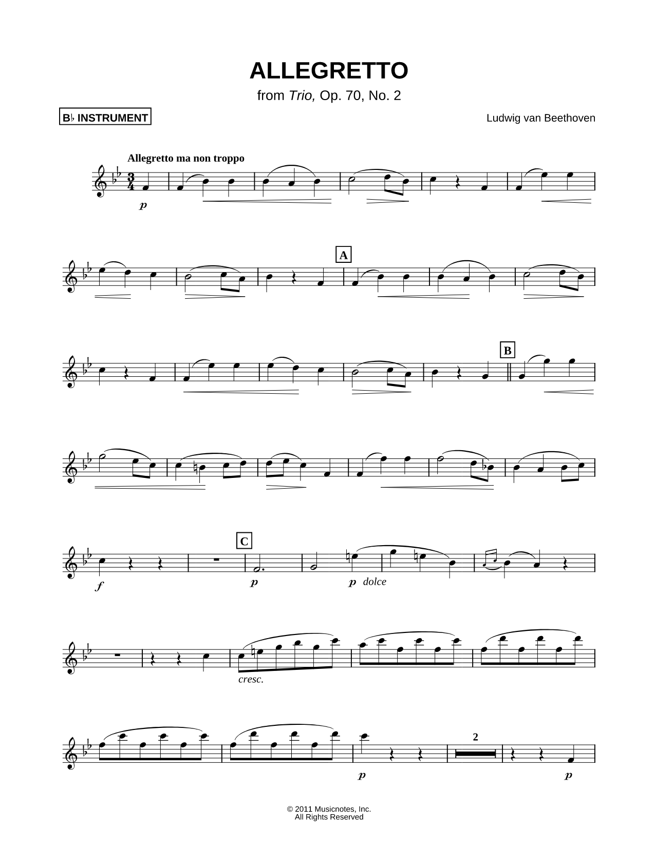 Allegretto from Trio, Op. 70, No. 2 - Bb Instrument