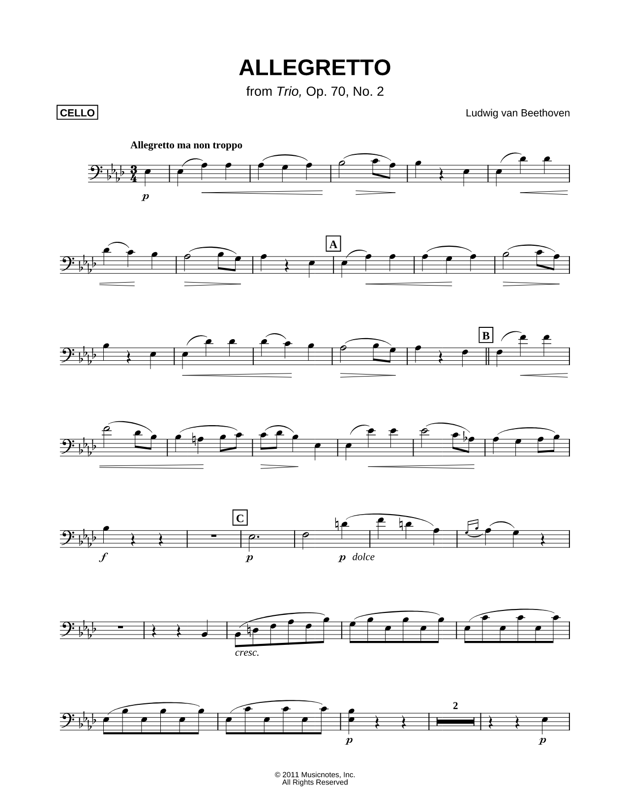 Allegretto from Trio, Op. 70, No. 2 - Bass Clef Instrument