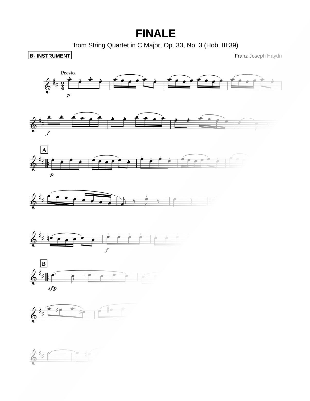 Finale from String Quartet in C Major, Op. 33, No. 3 - Bb Instrument