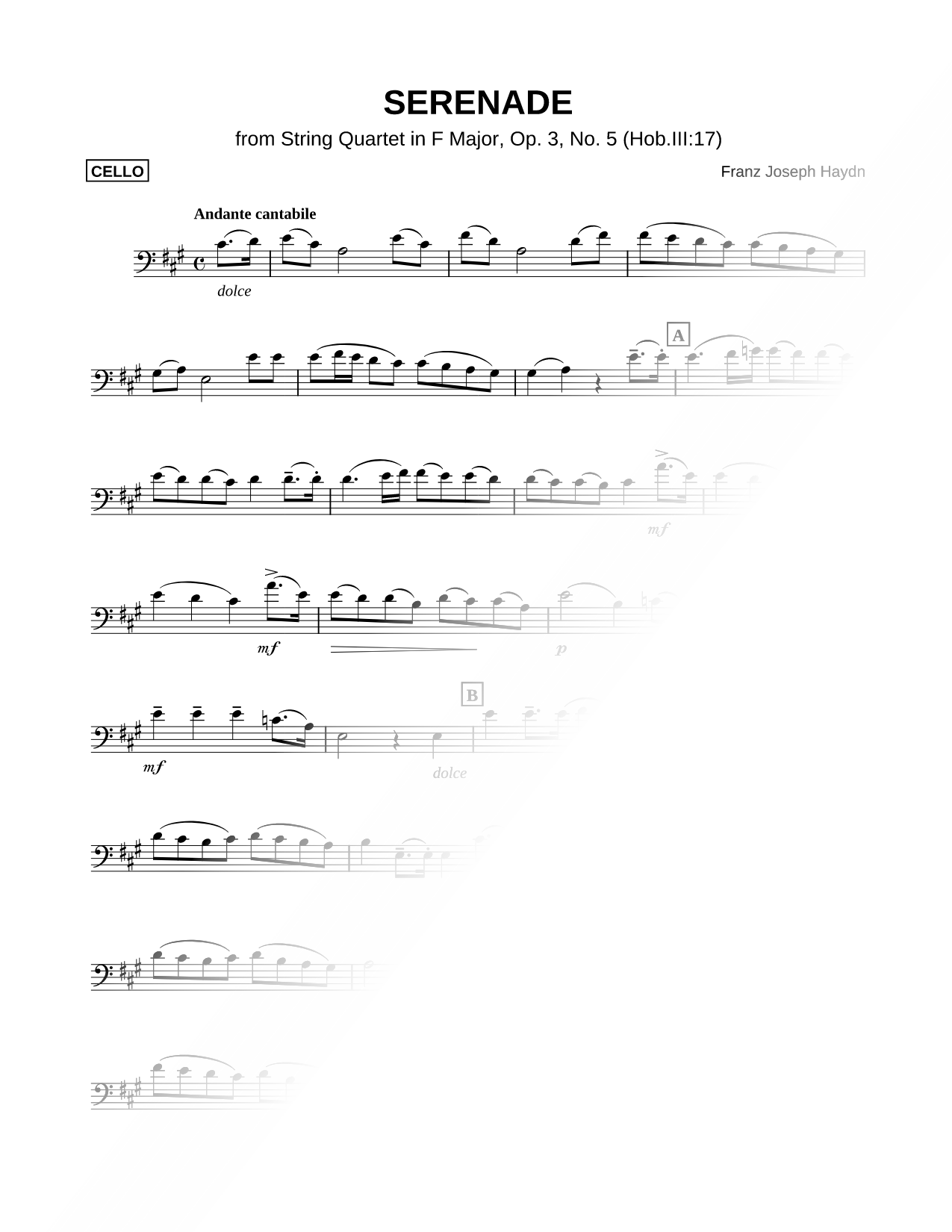 Serenade from String Quartet in F Major, Op. 3, No. 5 - Cello