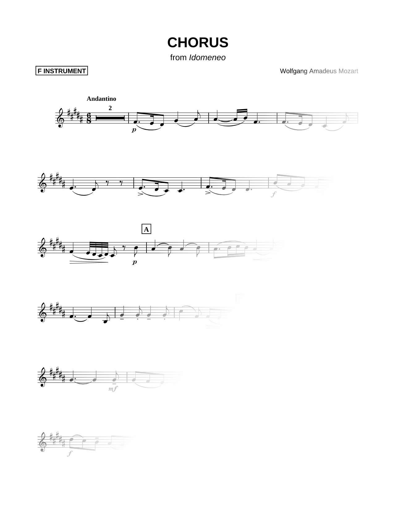 Chorus: Placido è il mar - F Instrument