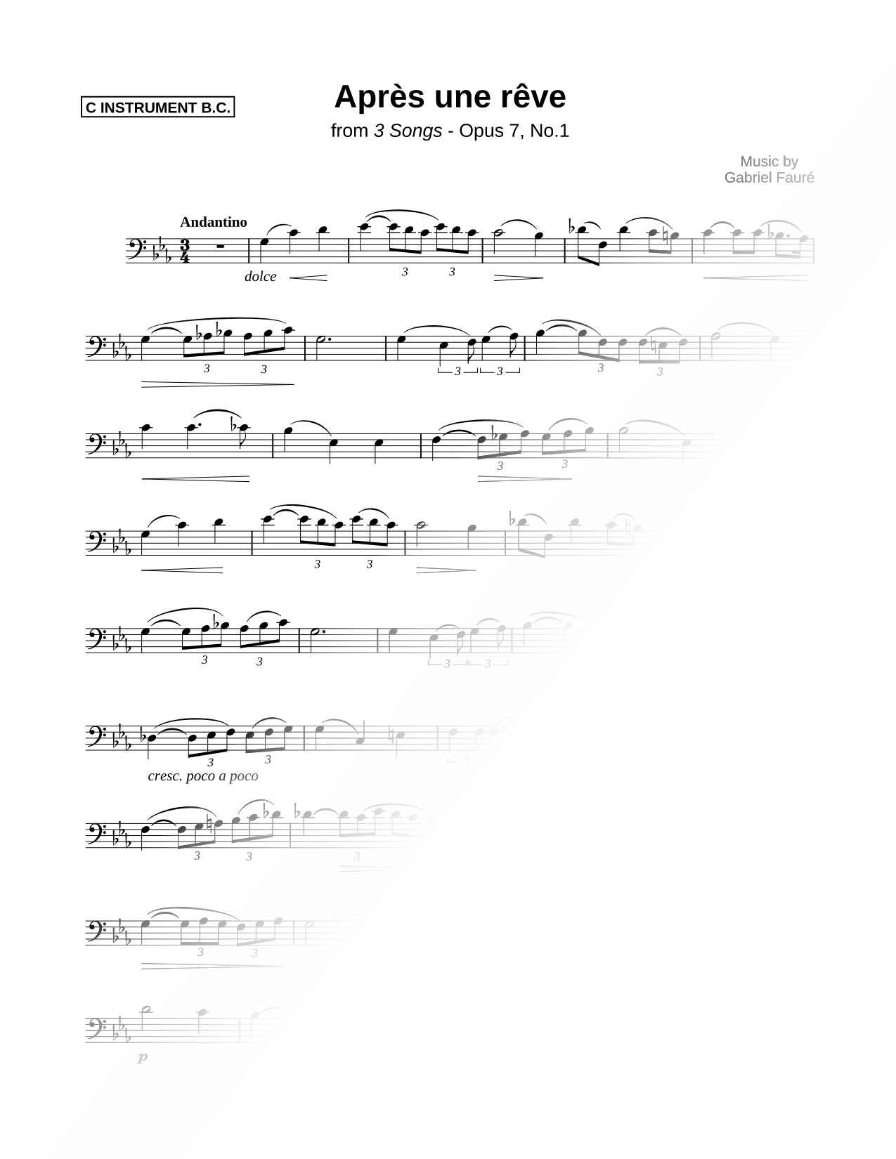 Après un rêve - Bass Clef Instrument