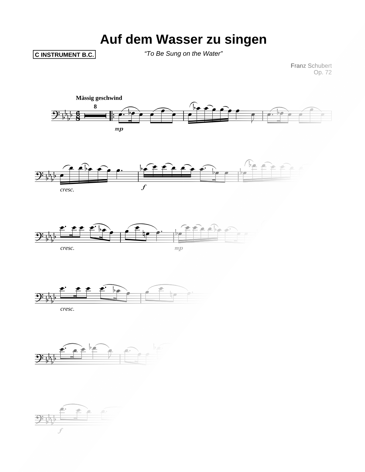 Auf dem Wasser zu singen - Bass Clef Instrument