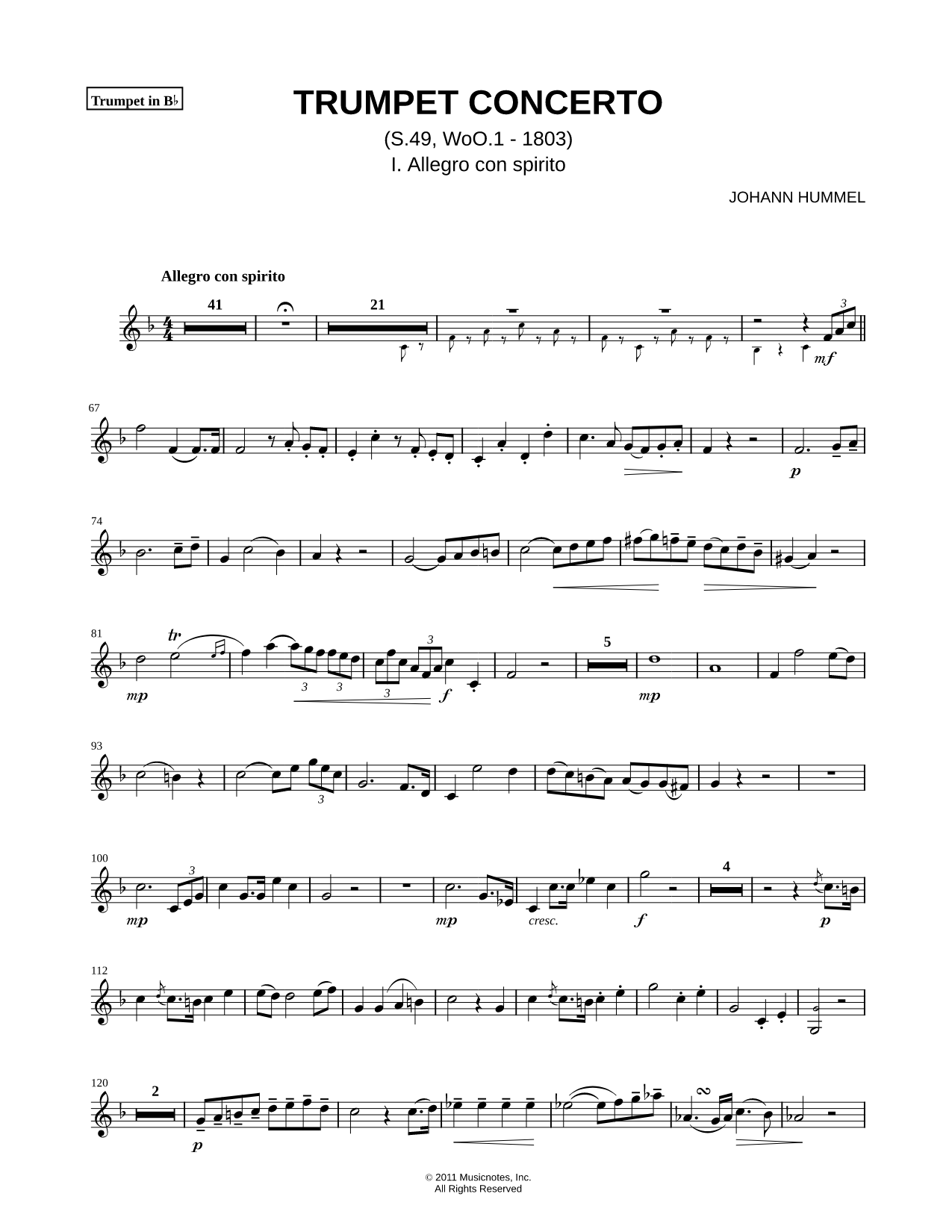 Trumpet Concerto: I. Allegro Con Spirito - Bb Trumpet part