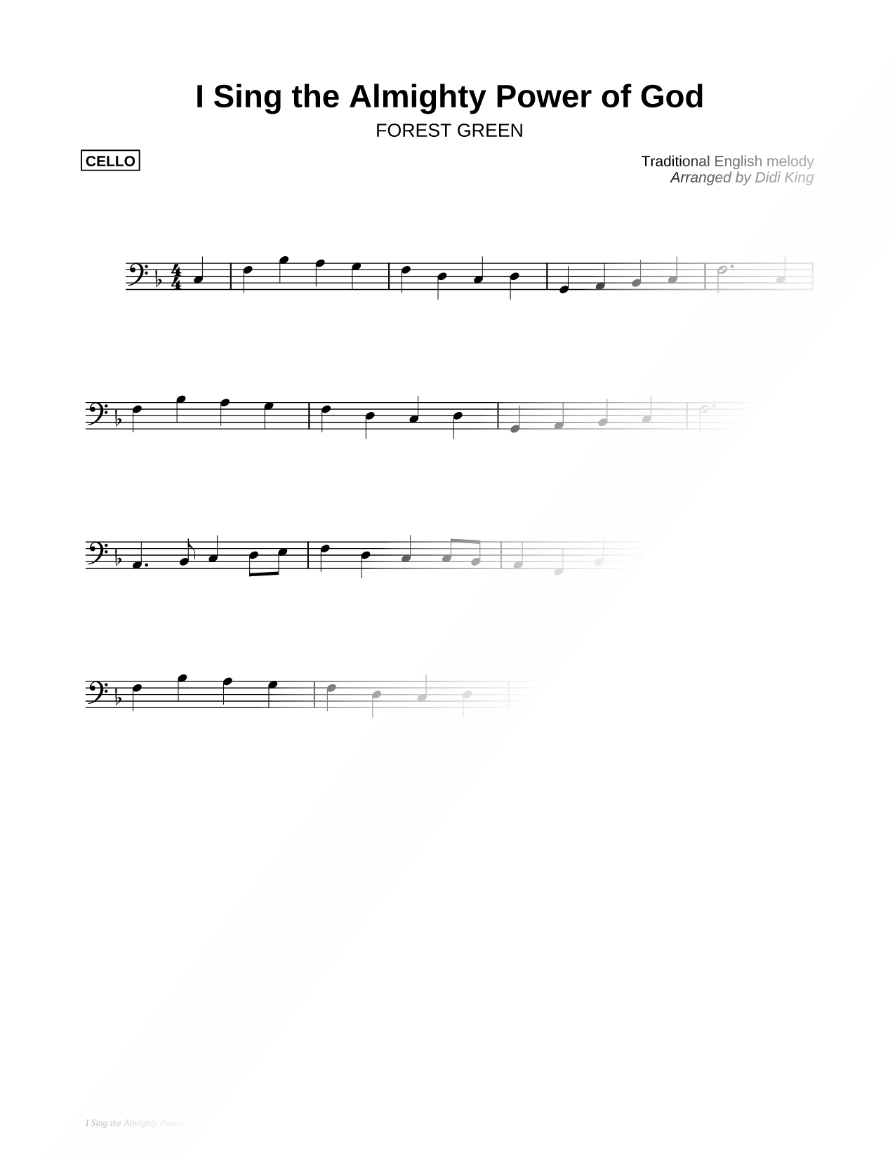 I Sing the Almighty Power of God - Cello (String Quartet)