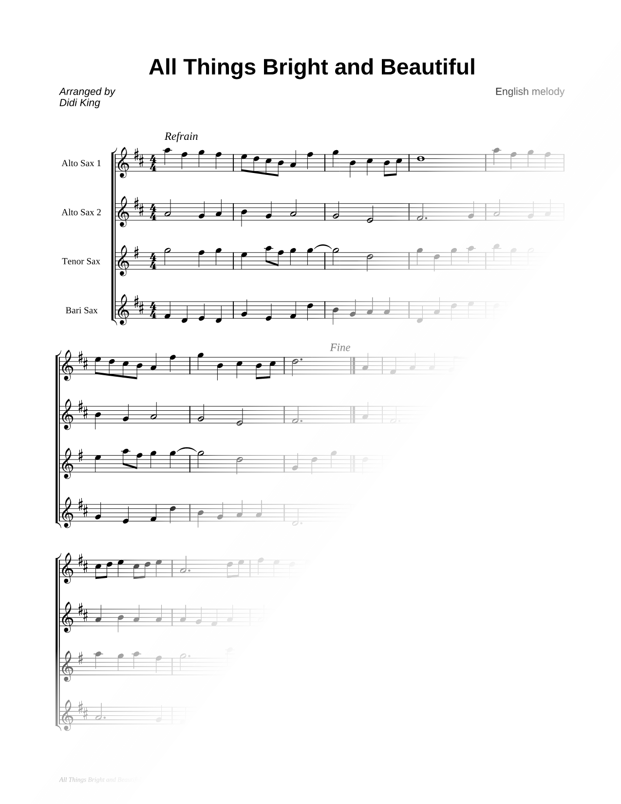 All Things Bright and Beautiful - Score (Saxophone Quartet)