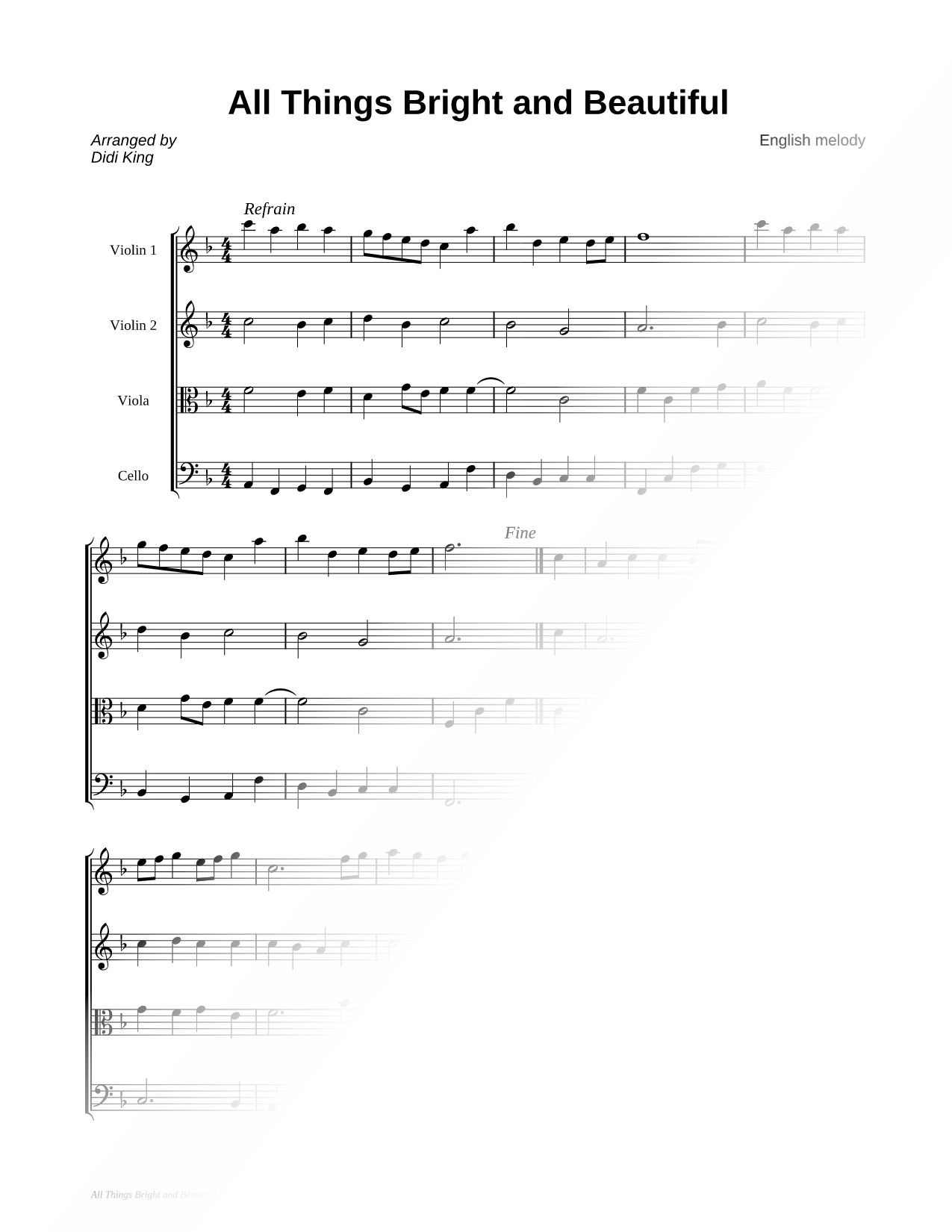 All Things Bright and Beautiful - Score (String Quartet)