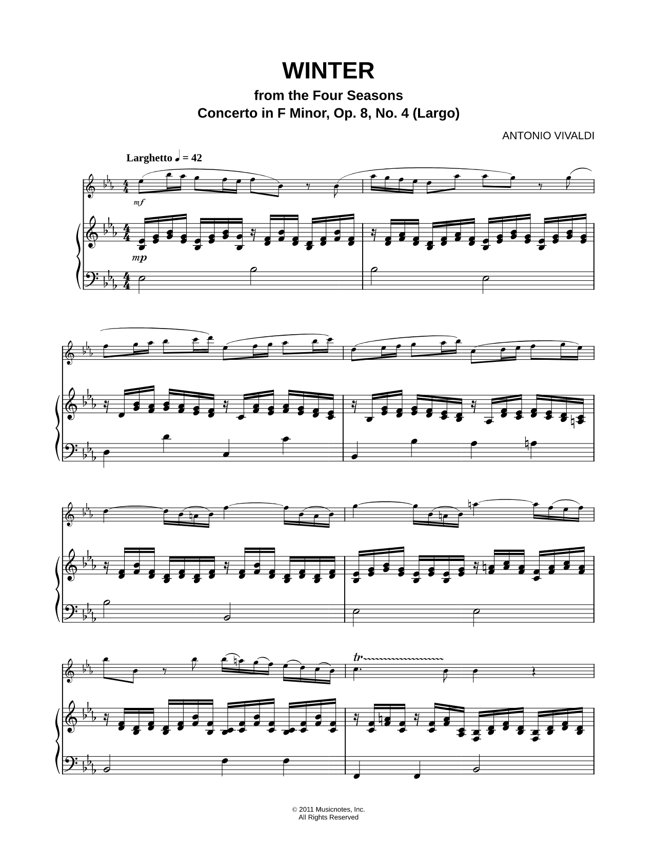Winter from the Four Seasons (Largo) - Piano Accompaniment