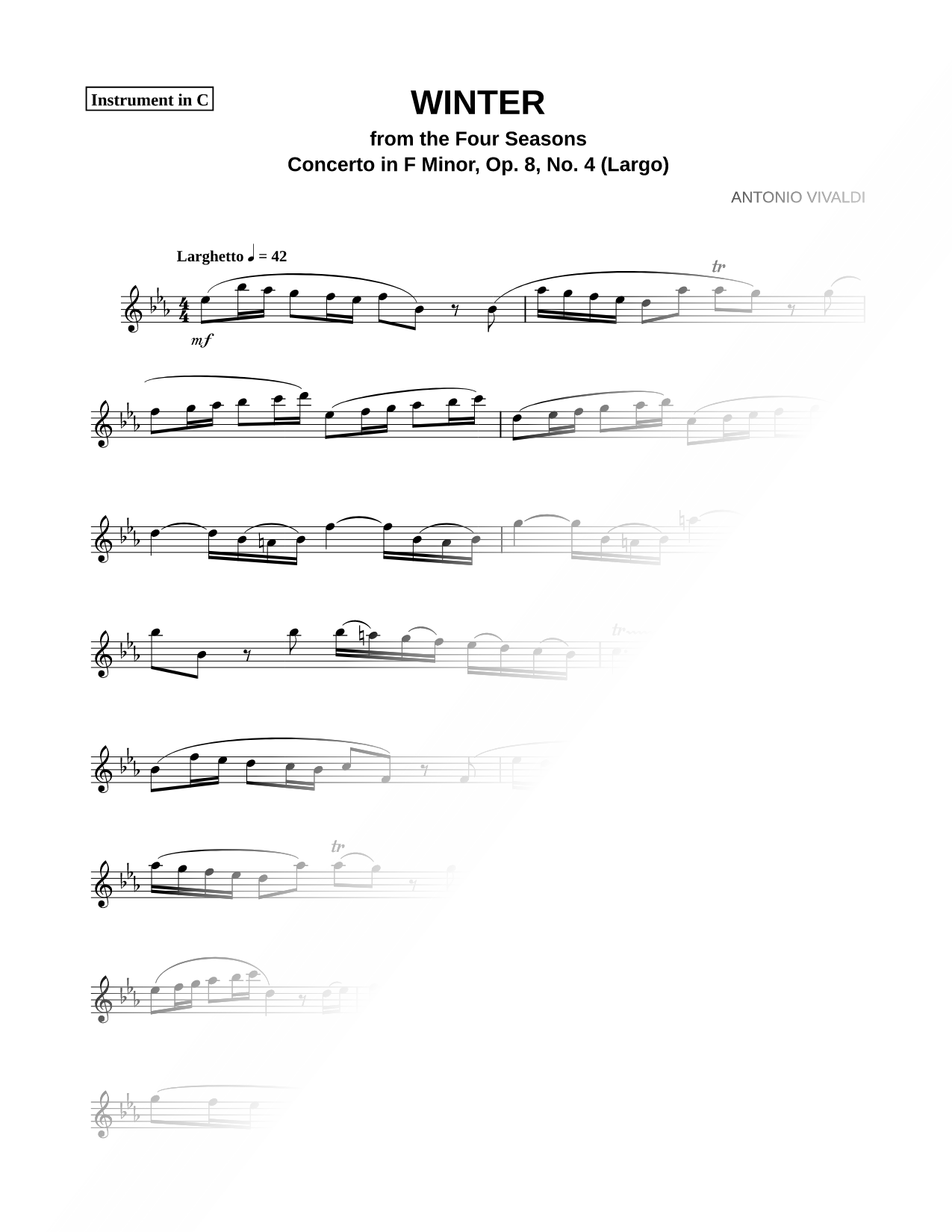 Winter from the Four Seasons (Largo) - C Instrument