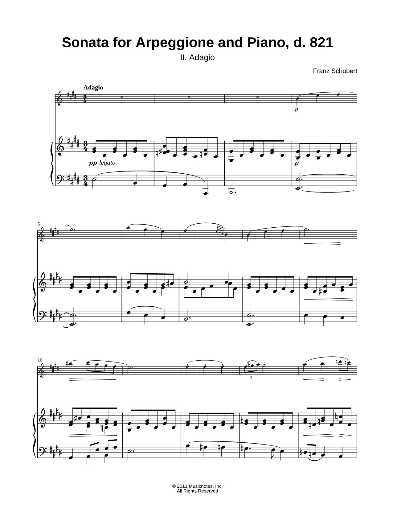 Sonata for Arpeggione and Piano, d. 821: II. Adagio - Piano part