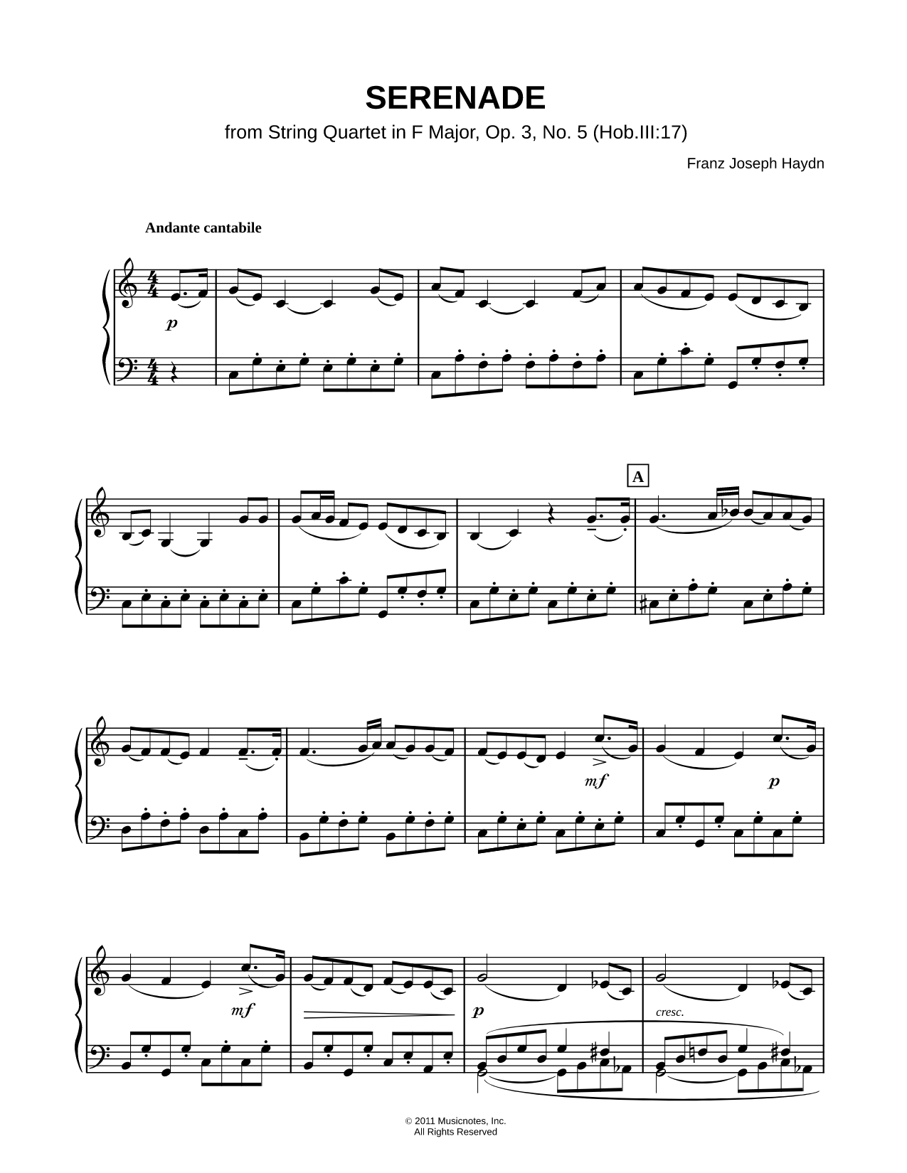 Serenade from String Quartet in F Major, Op. 3, No. 5