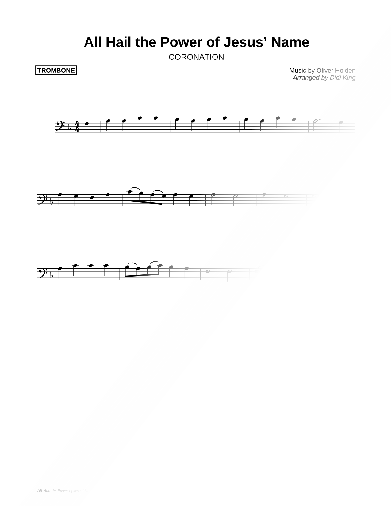 All Hail the Power of Jesus' Name - Trombone (Brass Quartet)