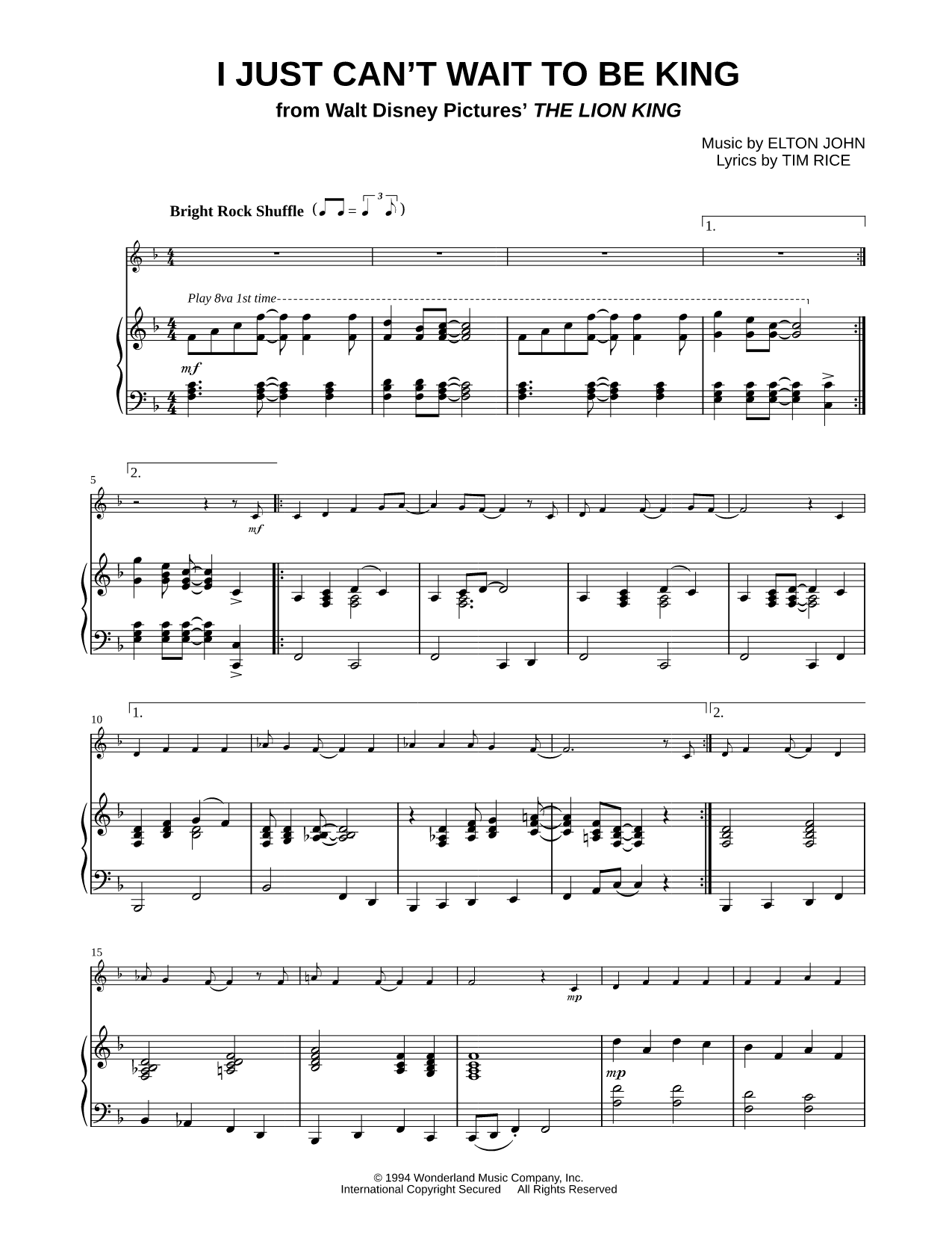 I Just Can't Wait To Be King - Piano Accompaniment