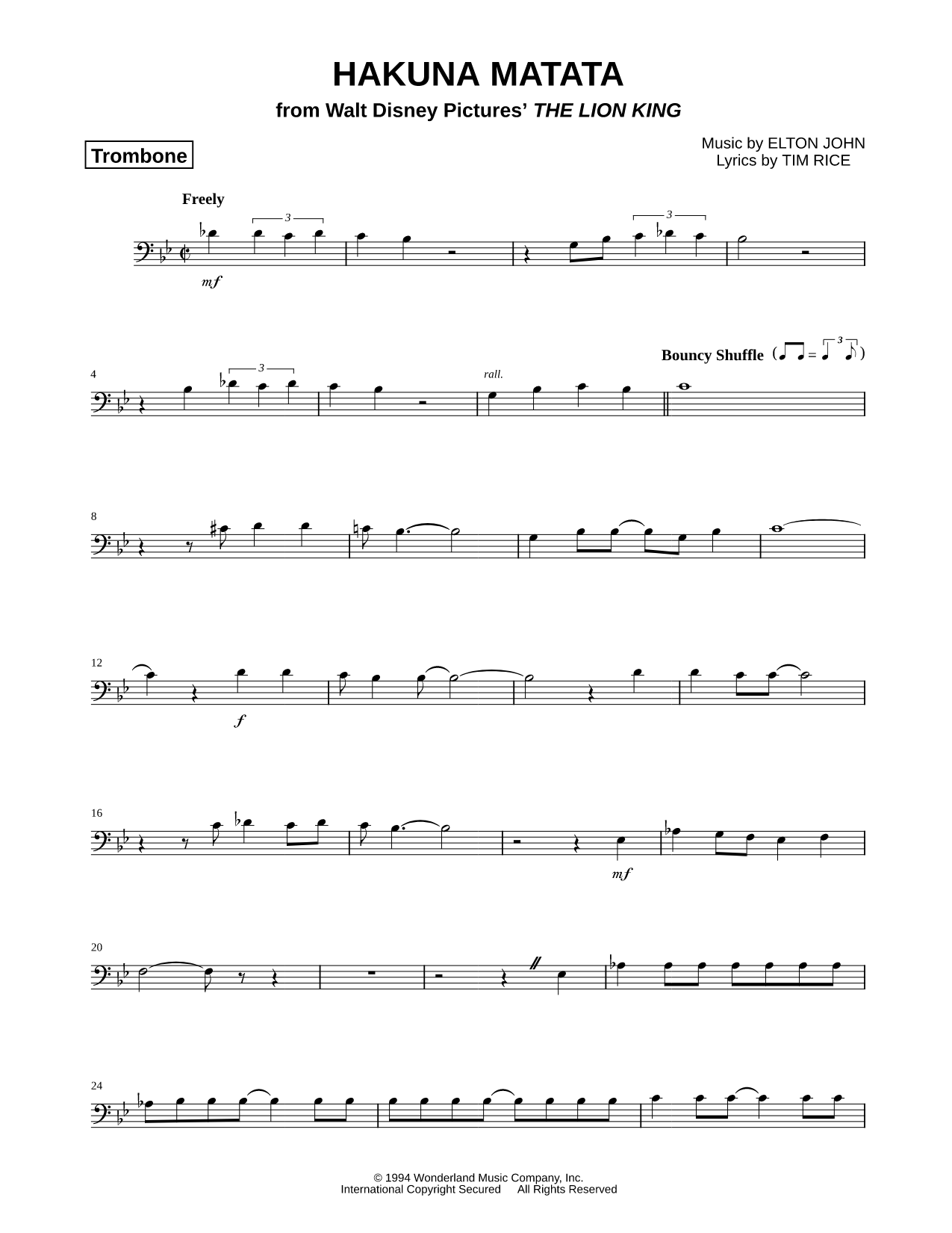 Hakuna Matata - Trombone