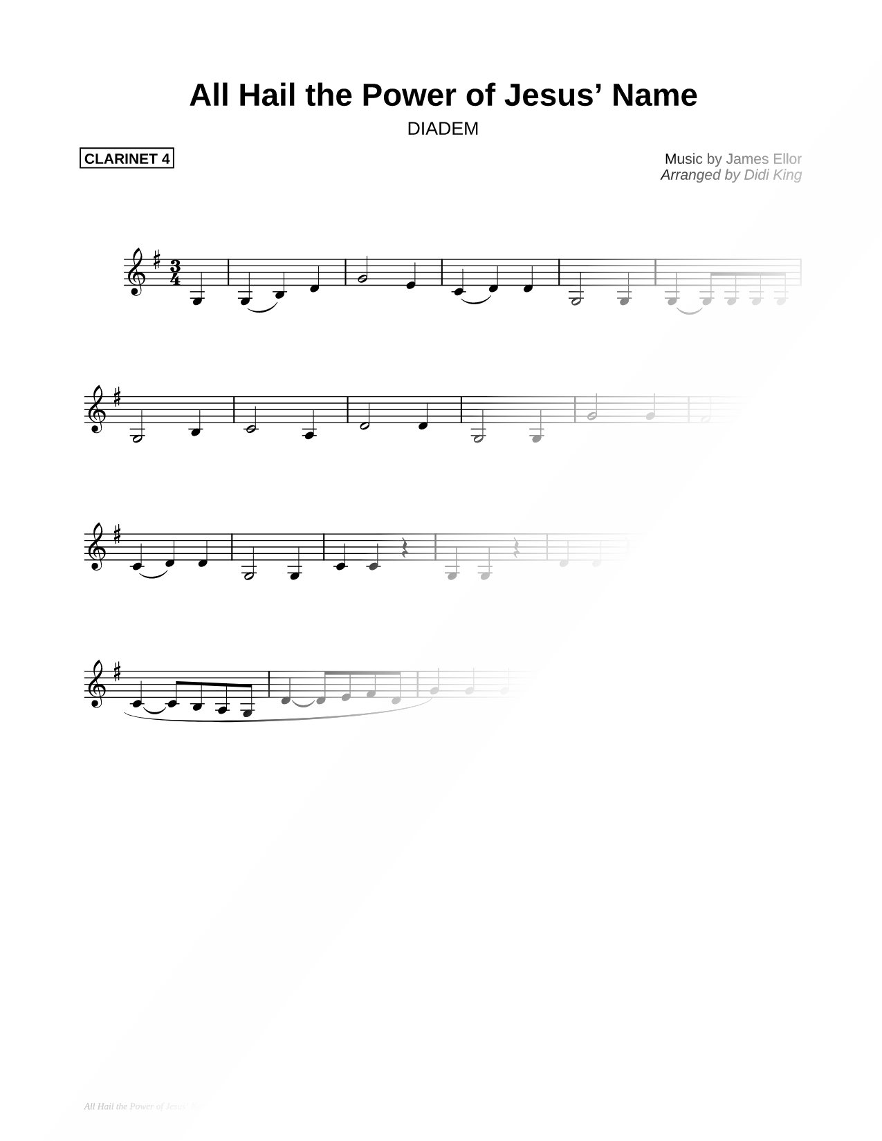 All Hail the Power of Jesus' Name - Clarinet 4 (Clarinet Quartet)