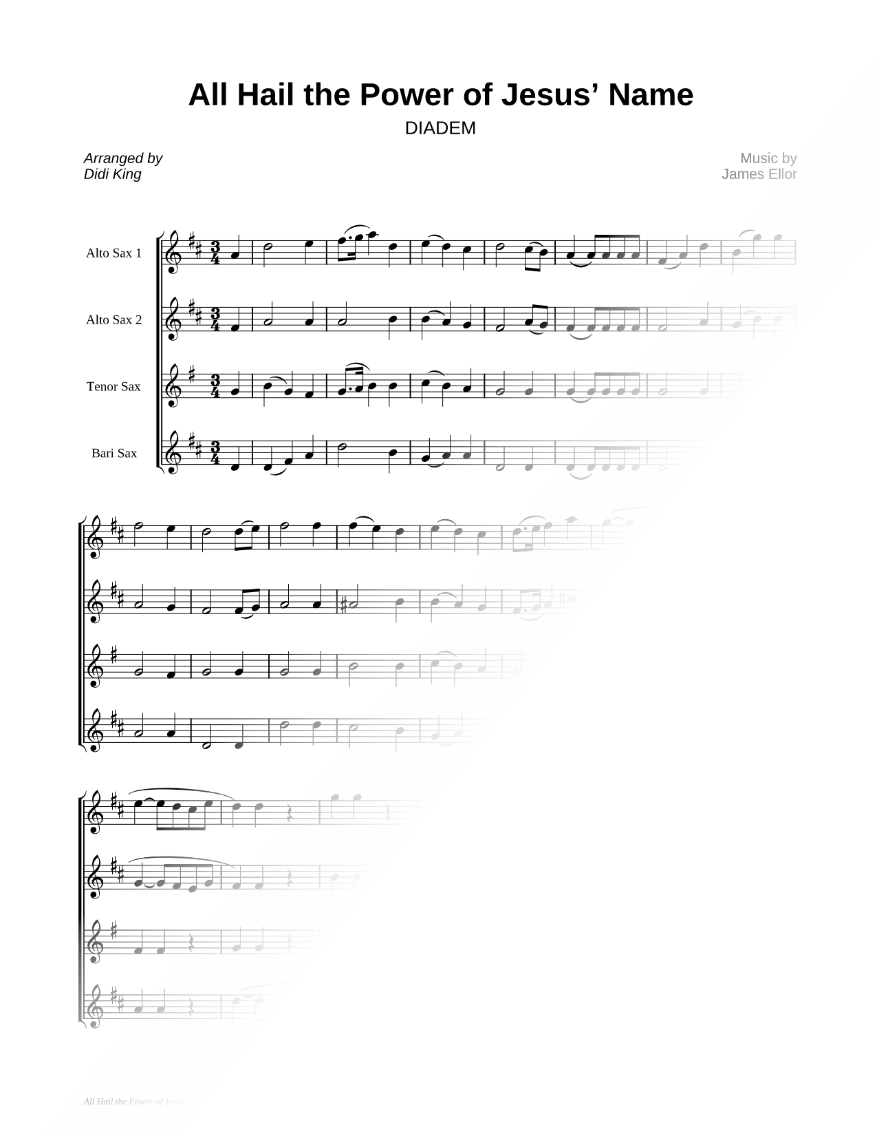 All Hail the Power of Jesus' Name - Saxophone Quartet Score