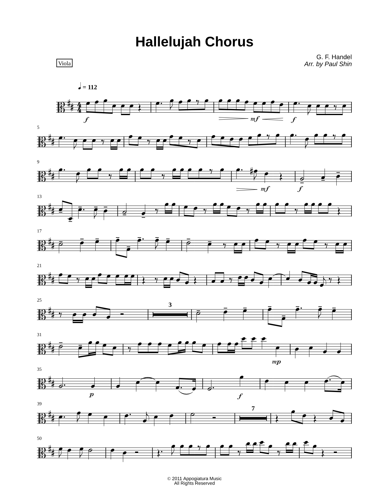 Hallelujah Chorus - Viola (String Quartet)