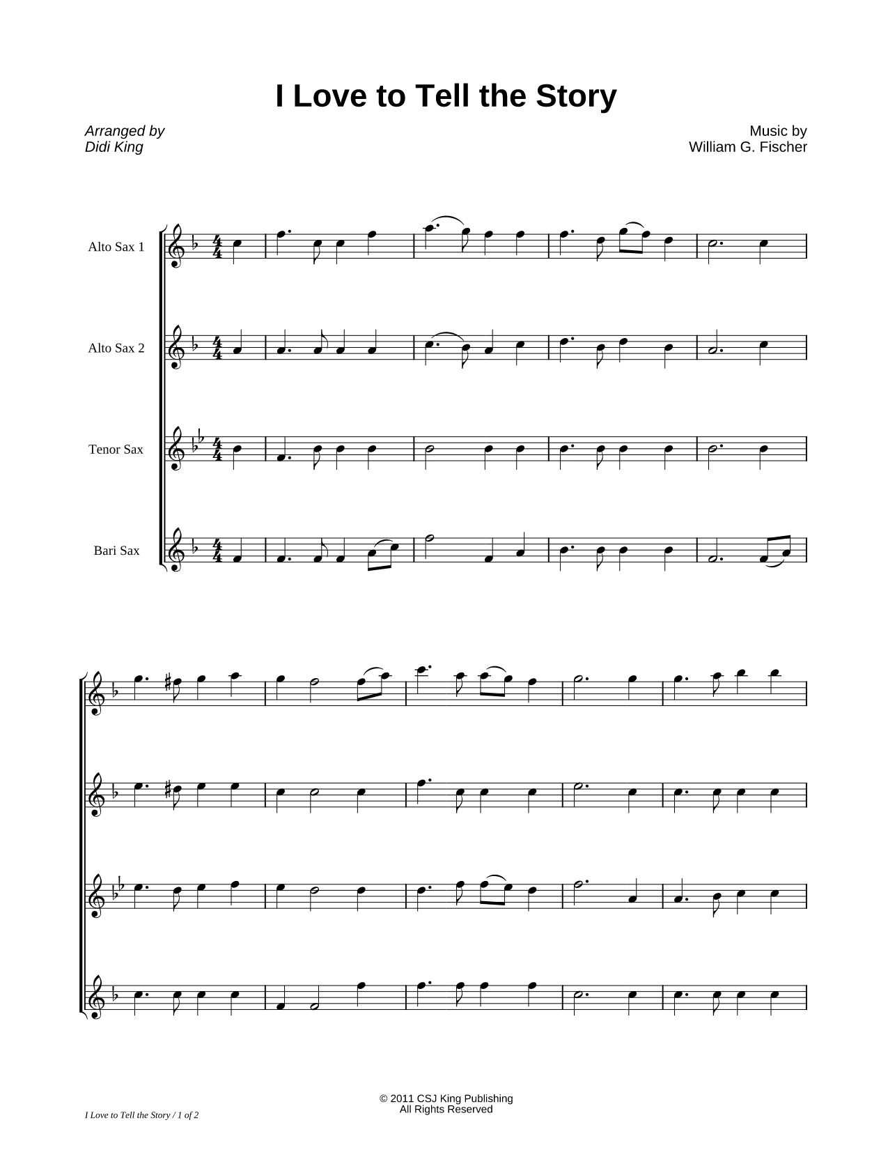 I Love To Tell the Story - Saxophone Quartet Score