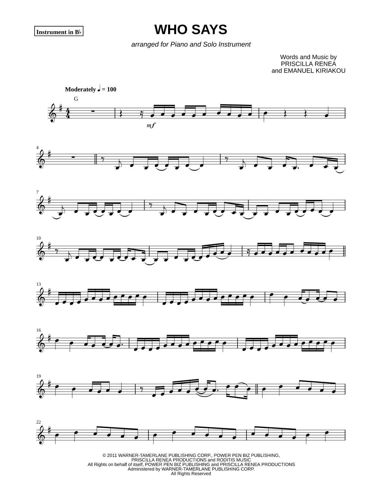 Who Says - Bb Instrument