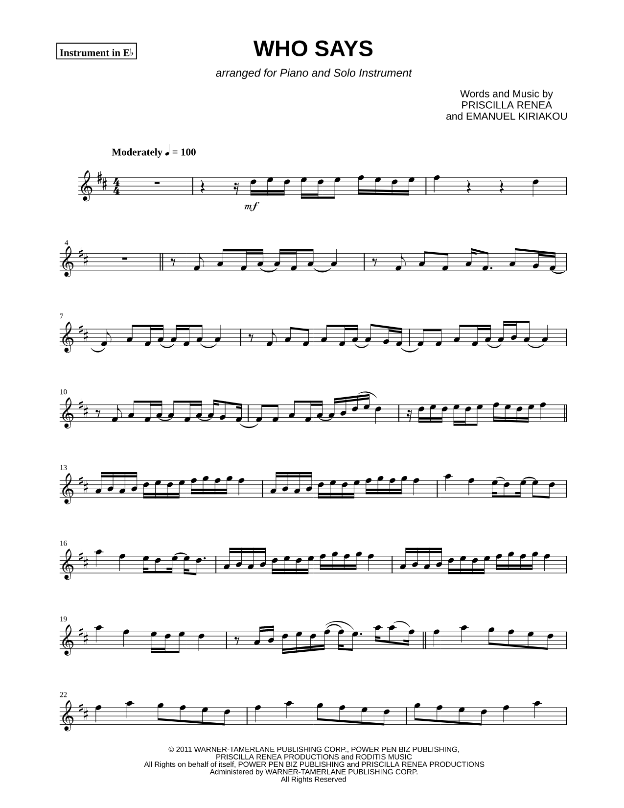Who Says - Eb Instrument