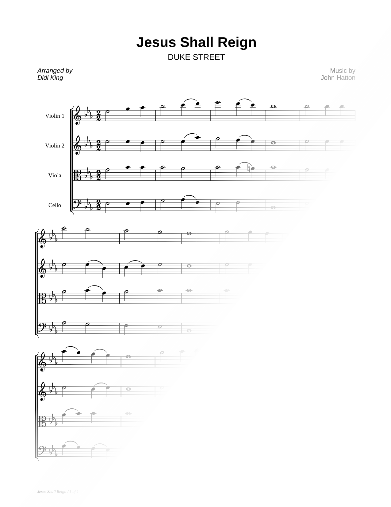 Jesus Shall Reign - Score (String Quartet)