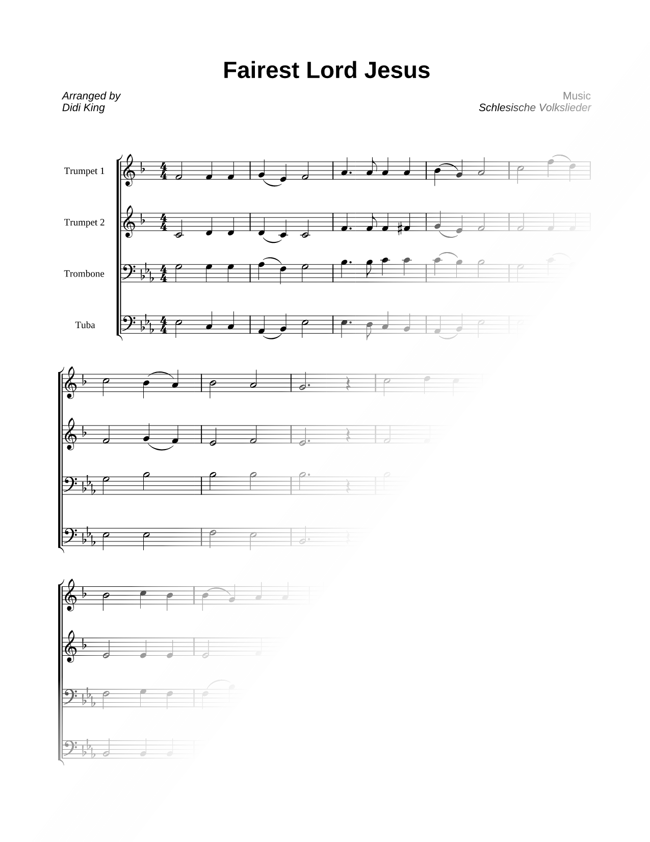Fairest Lord Jesus - Score (Brass Quartet)