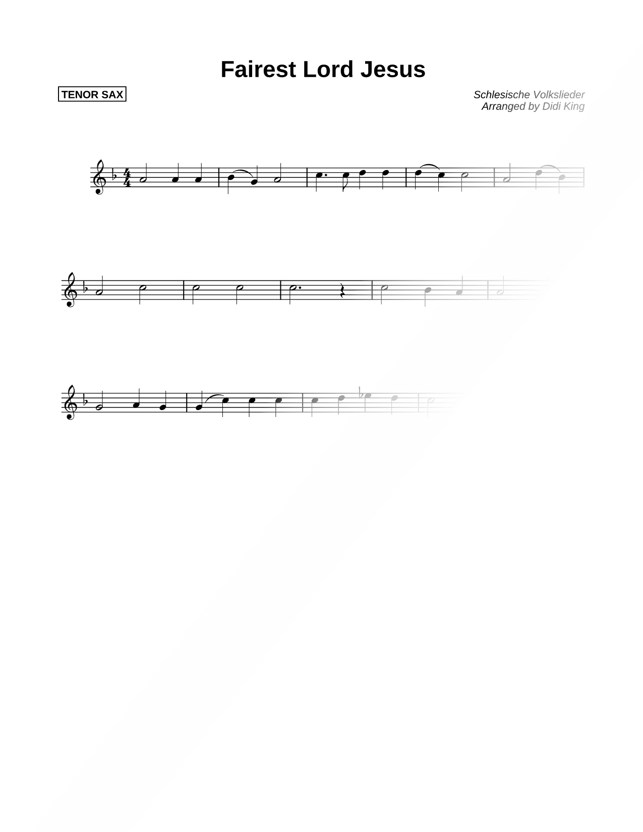 Fairest Lord Jesus - Tenor Sax (Saxophone Quartet)