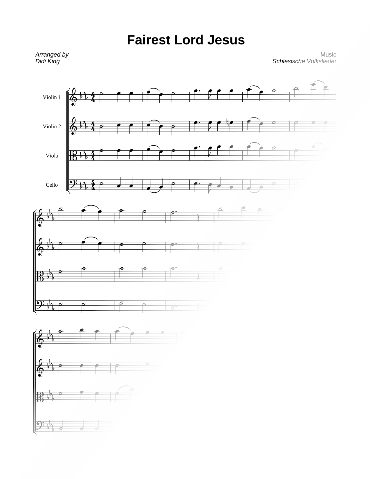 Fairest Lord Jesus - Score (String Quartet)