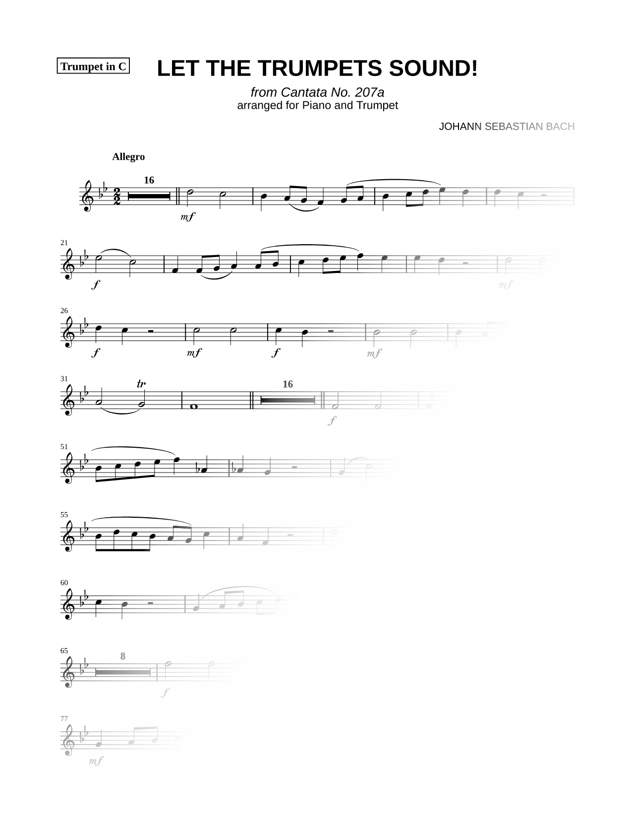 Let the Trumpets Sound! from Cantata No. 207a - C Trumpet Part