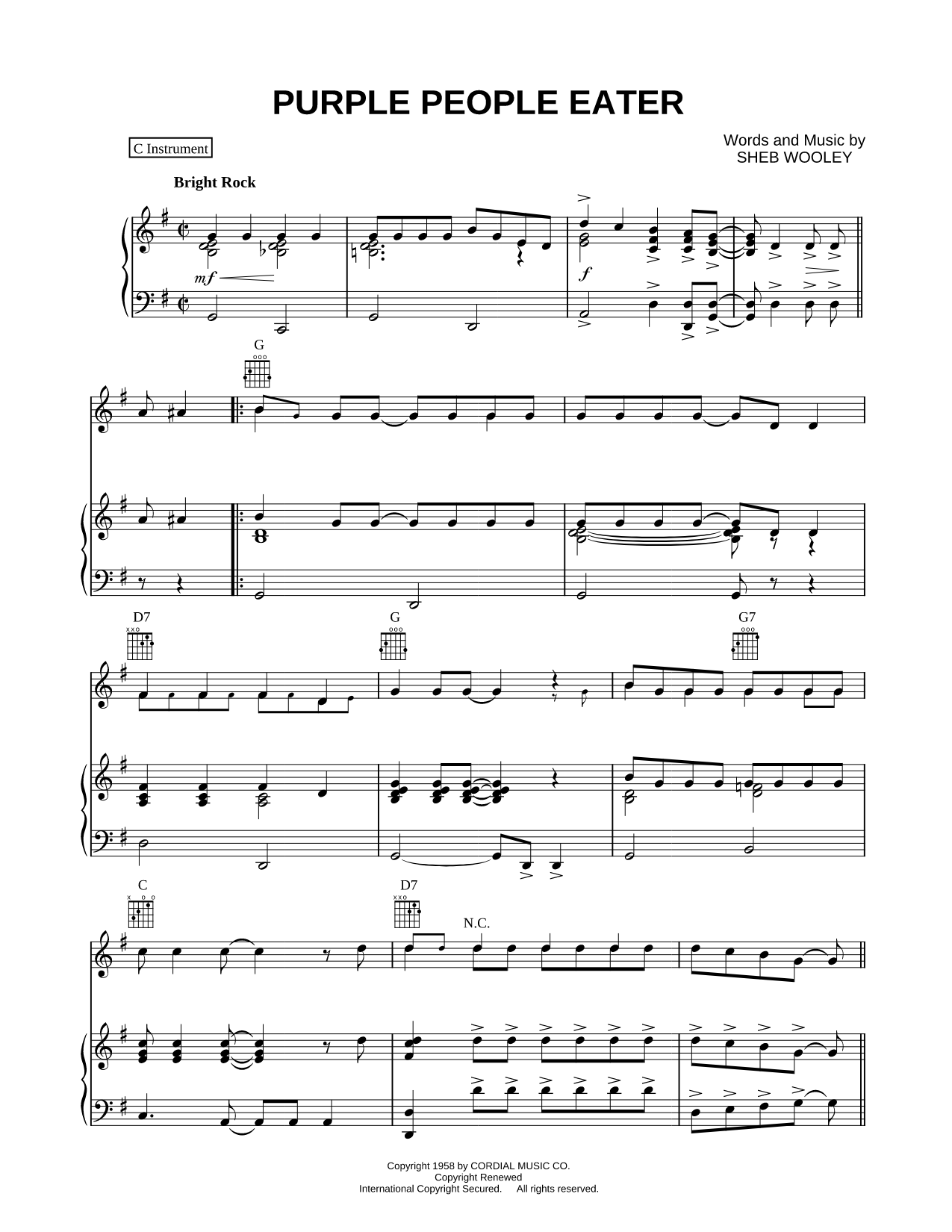 Purple People Eater - Piano Accompaniment