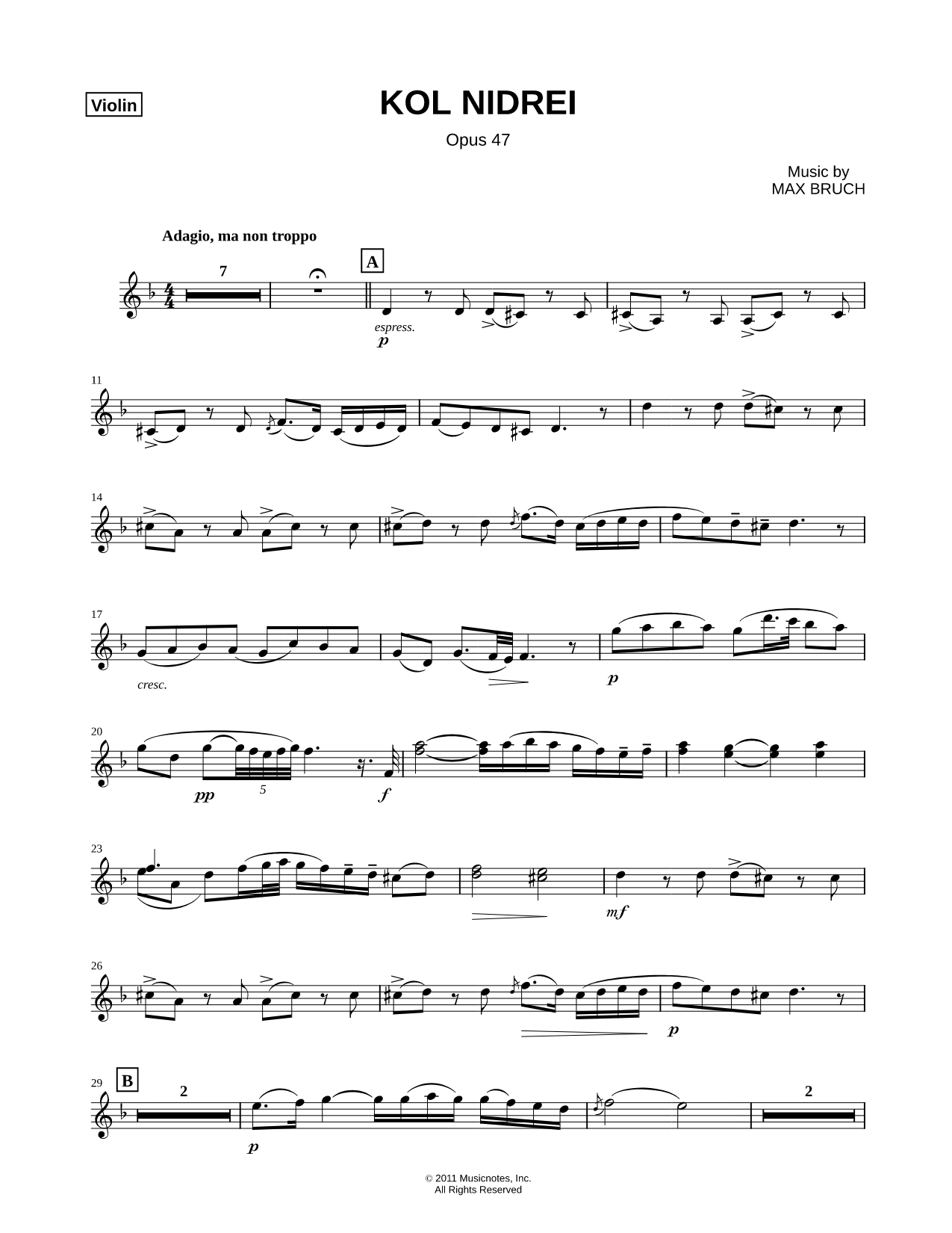 Kol Nidrei, Op. 47 - Violin Part