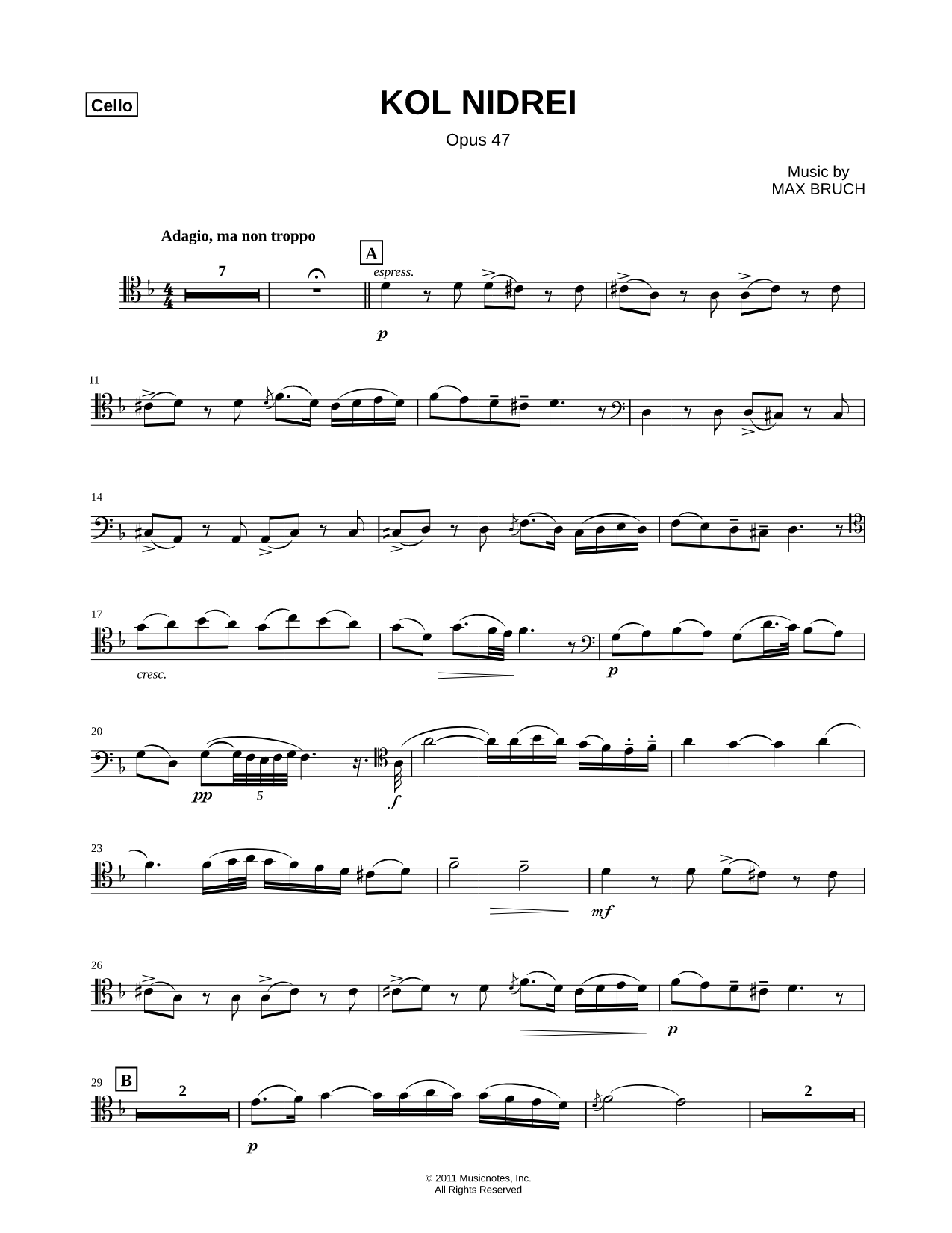 Kol Nidrei, Op. 47 - Cello Part