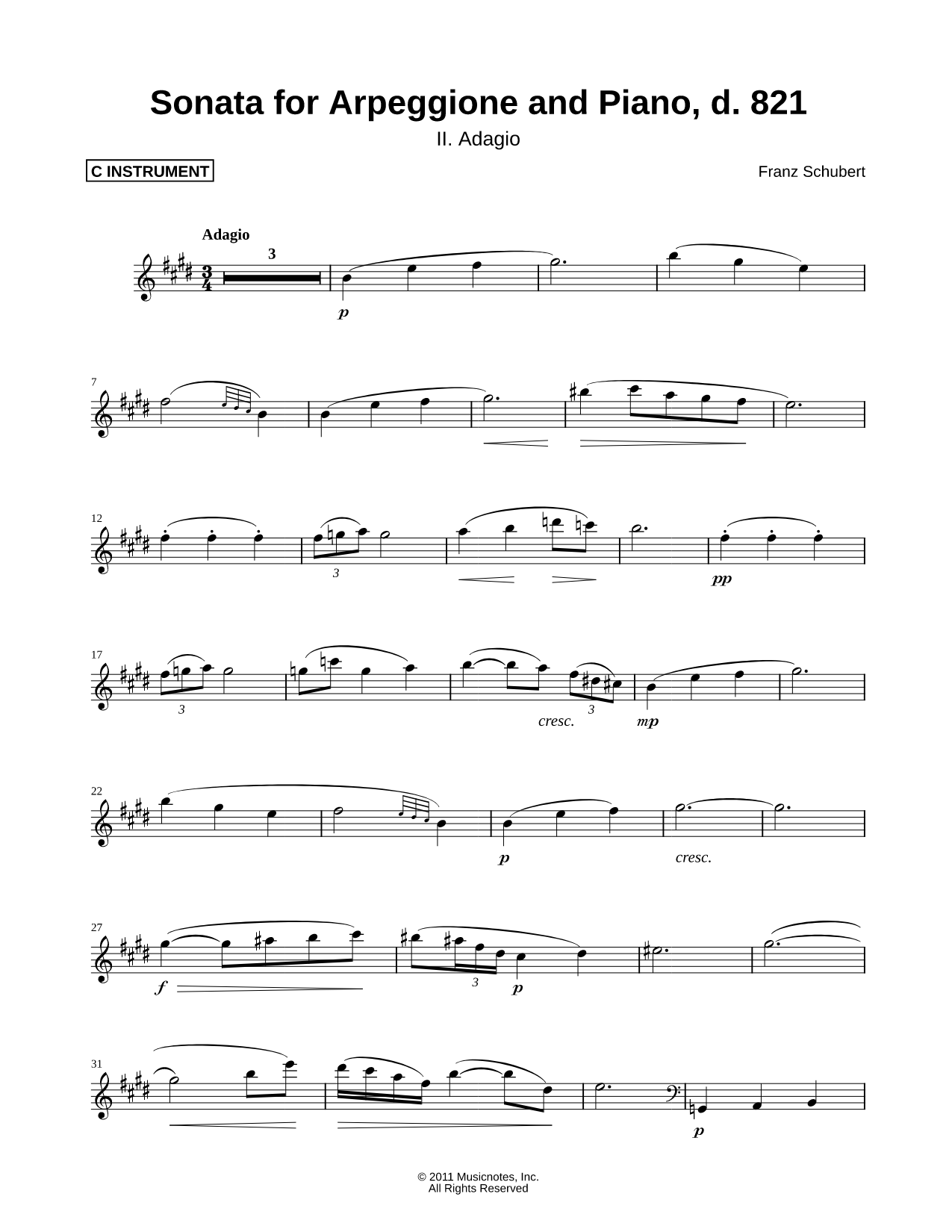 Sonata for Arpeggione and Piano, d. 821: II. Adagio - Solo part